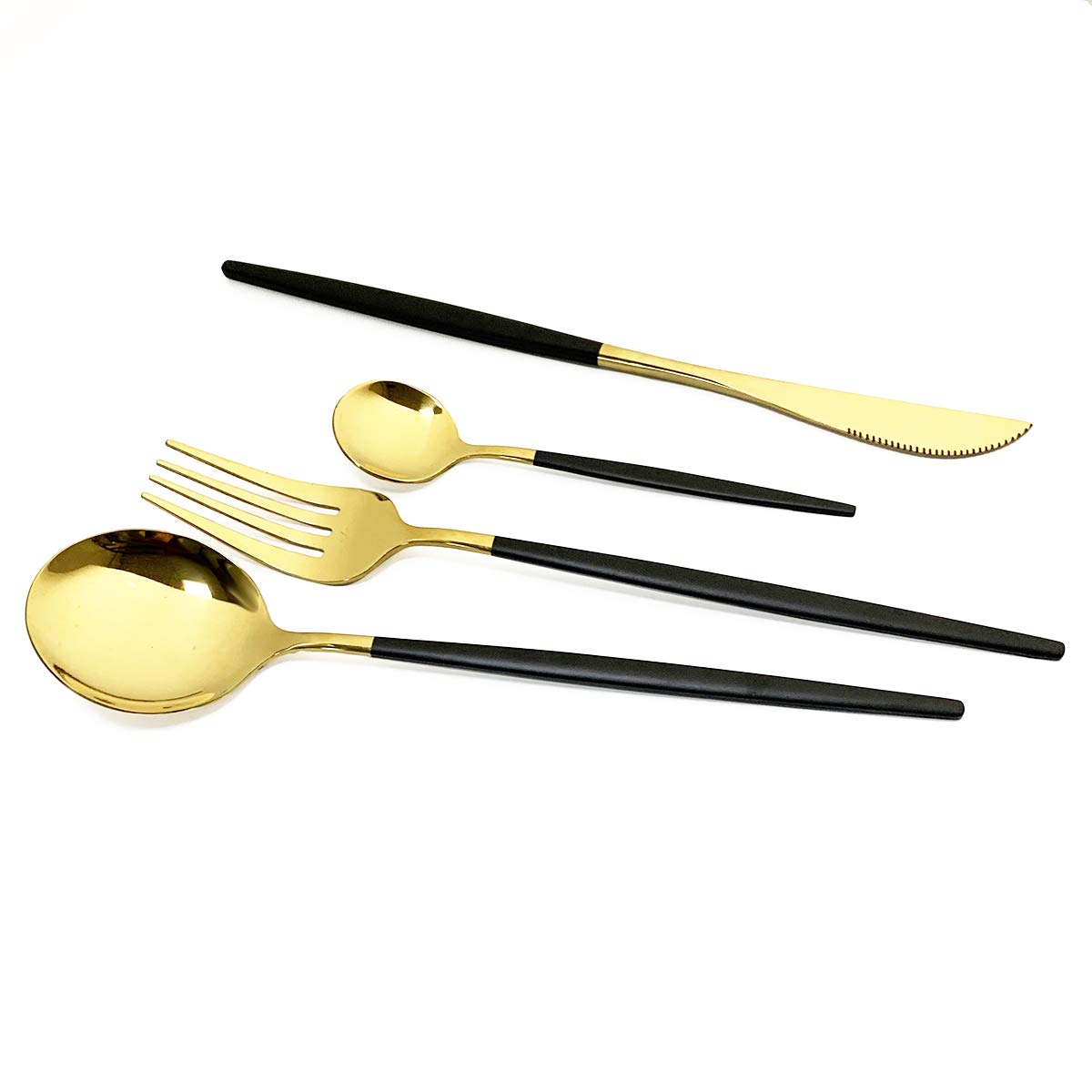 40-Piece Stainless Steel Flatware Set - 18/10 Mirror Polished Silverware with Black Handles (Forks, Spoons, Knives) - Durable & Reusable Cutlery Set for Restaurants, Weddings, Family Dinners & Everyday Use - Service for 10 People