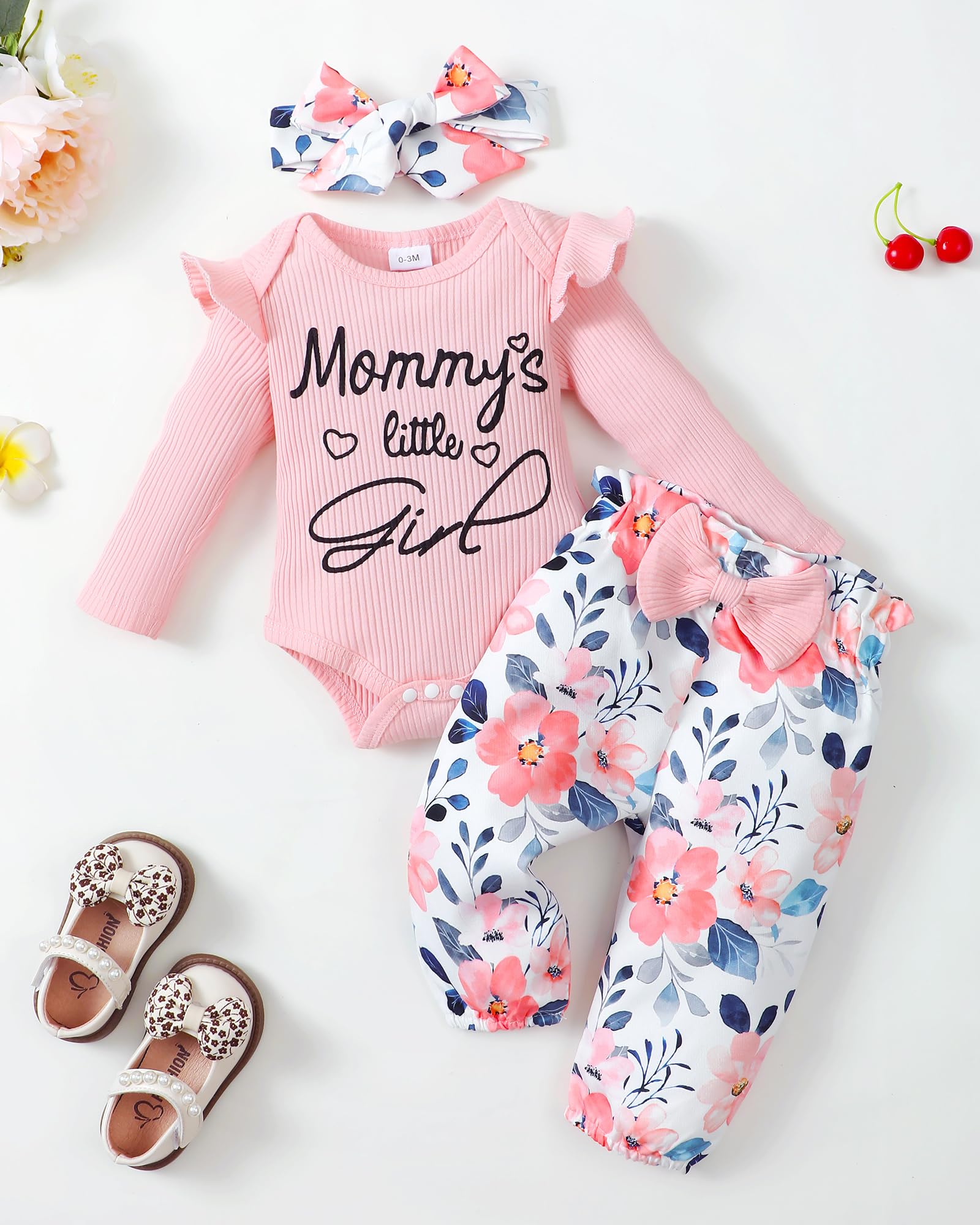 Adorable Baby Girl Clothes Set - Long Sleeve Romper & Pants Outfit for Newborns & Infants | Soft & Cozy Fall/Winter Wear | Perfect for Daily Outings, Family Photos & Special Occasions
