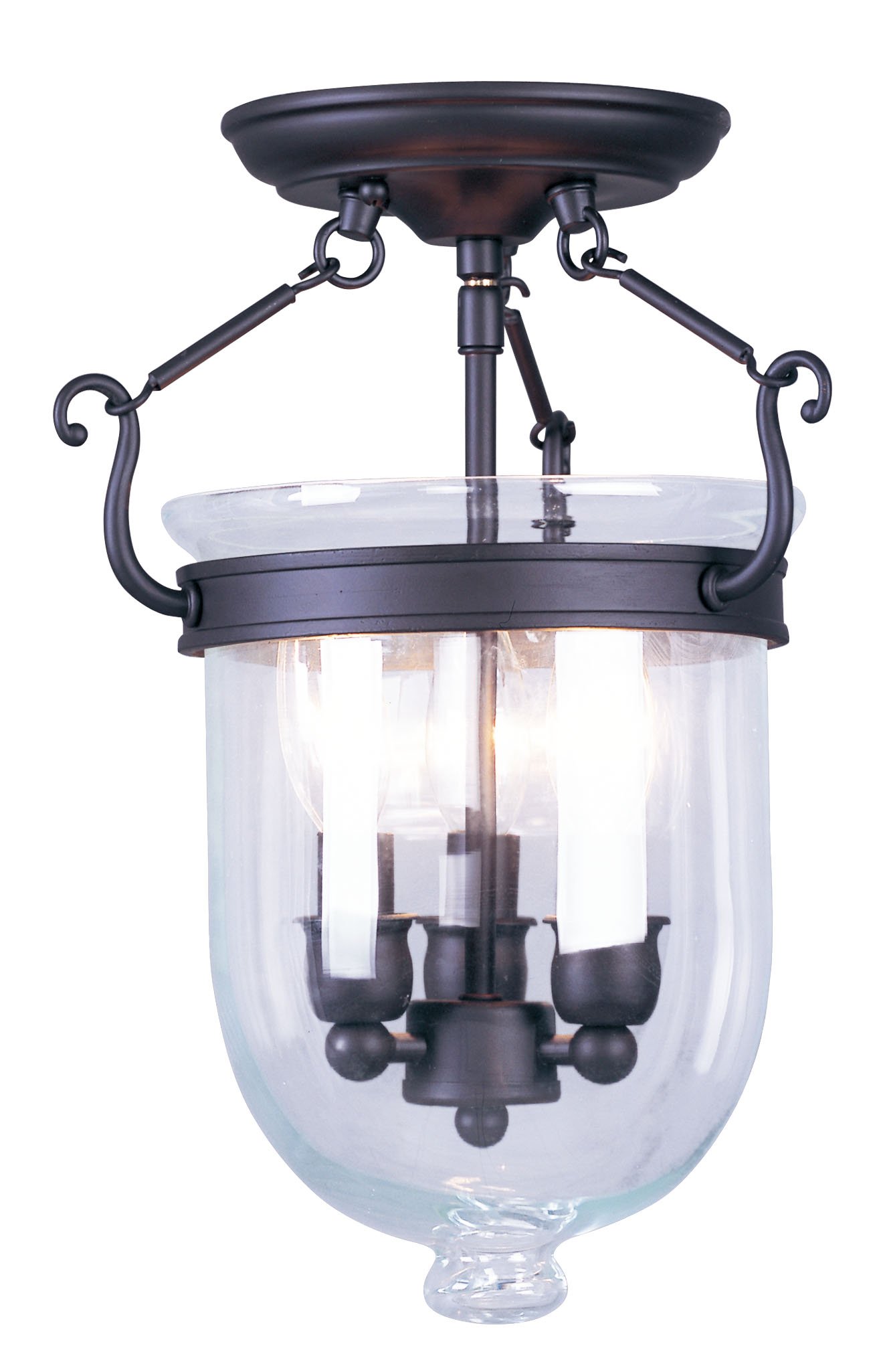 Livex Lighting 5061-07 Jefferson 3-Light Bronze Bell Jar Semi-Flush Mount Ceiling Light with Clear Glass Shades - Perfect for Dining Room, Bedroom, or Hallway Lighting