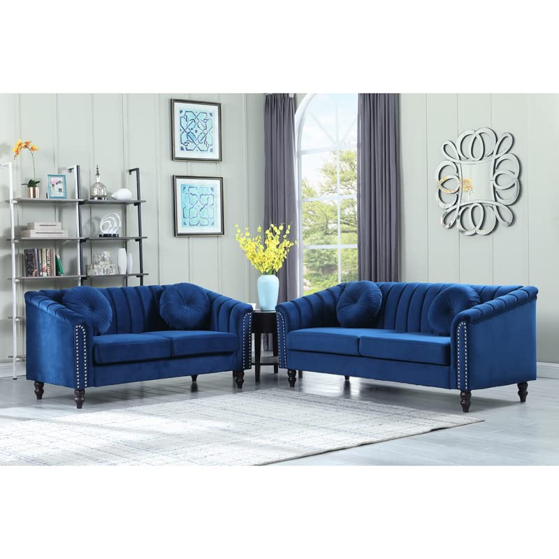 Modern 2-Piece Blue Microfiber Sectional Sofa Set with Loveseat - Comfortable Living Room Couch for Apartments, Small Spaces & Bedrooms - Perfect for Family Gatherings, Movie Nights & Relaxation