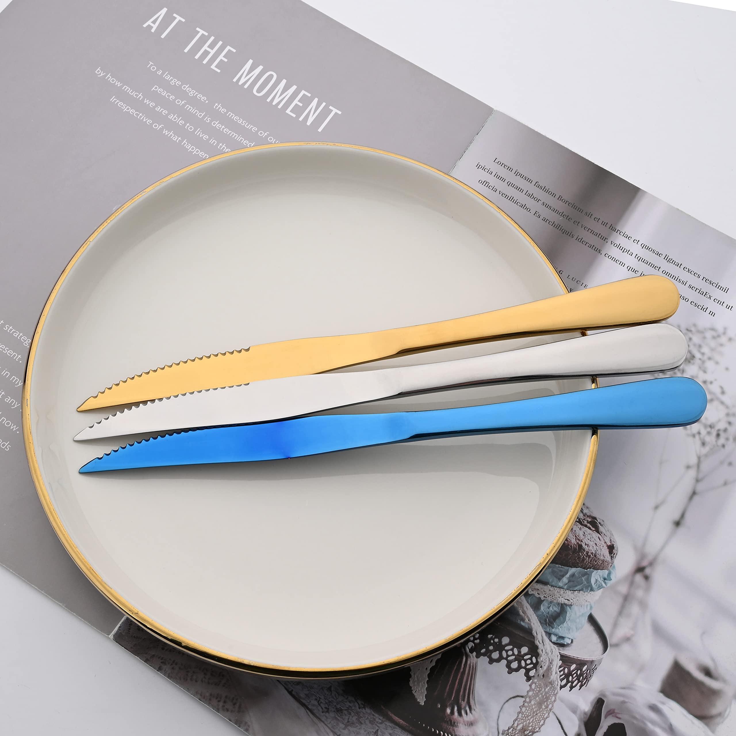 Premium 10-Piece Gold Steak Knives Set - Mirror Polished Stainless Steel Kitchen Cutlery with Straight & Serrated Edges - Dishwasher Safe - Perfect for Steak Dinners, BBQ Parties & Fine Dining Experiences