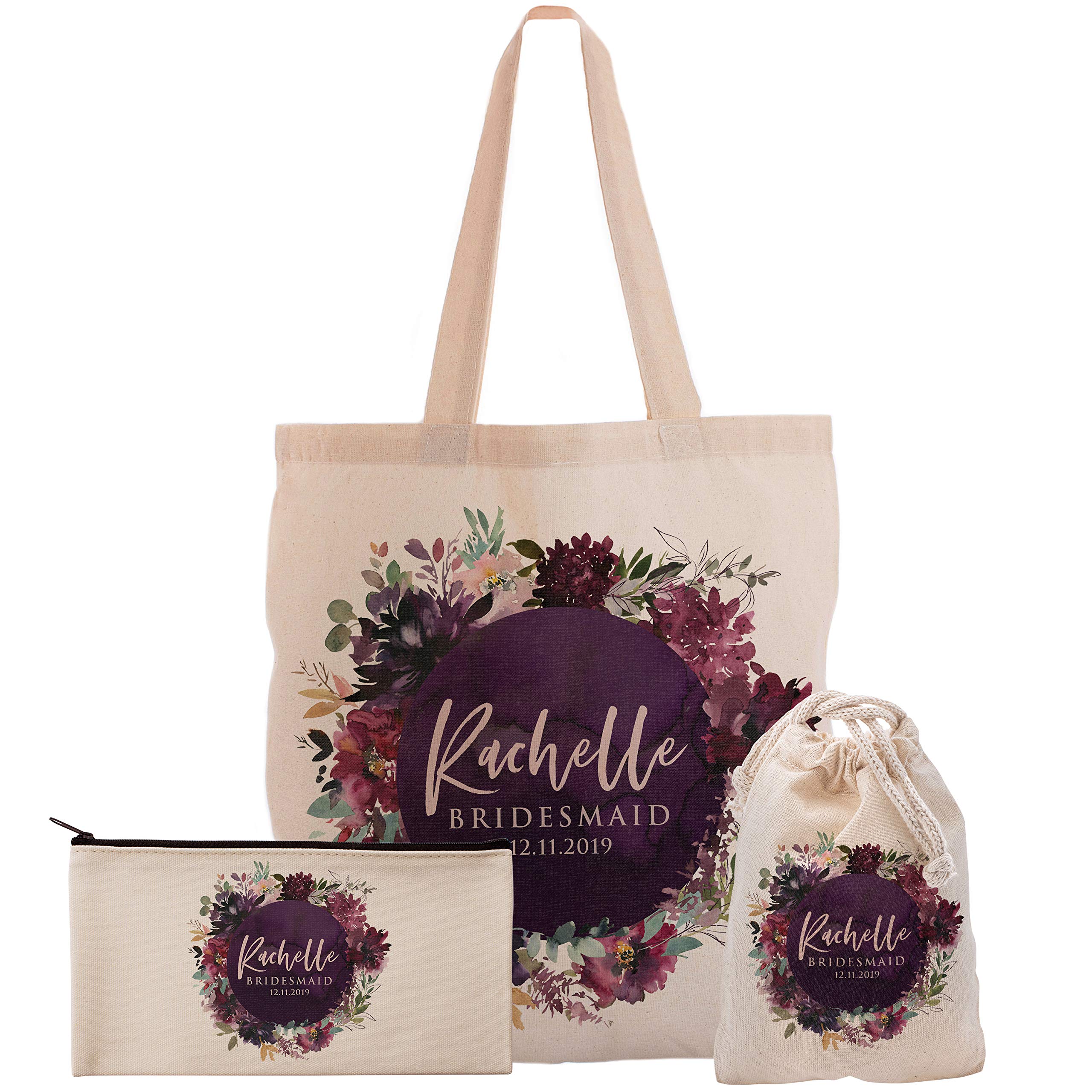 Custom Bachelorette Party Gift Set - Personalized Tote Bag, Makeup Bag & 6 Cosmetic Pouches for Bridal Shower, Girls Trip & Wedding Events