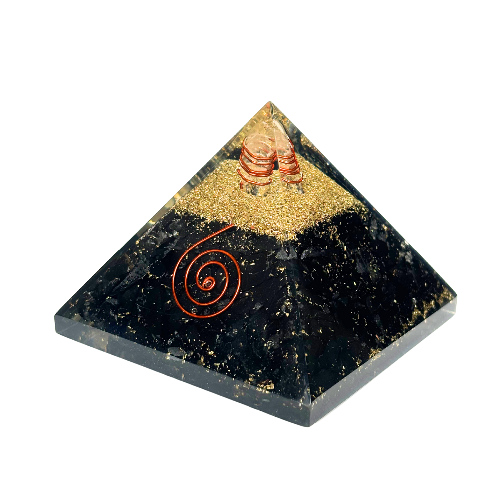 Black Tourmaline Orgonite Pyramid - Natural Healing Crystal for EMF Protection, Stress Relief & Positive Energy | Perfect for Home, Office & Meditation Space