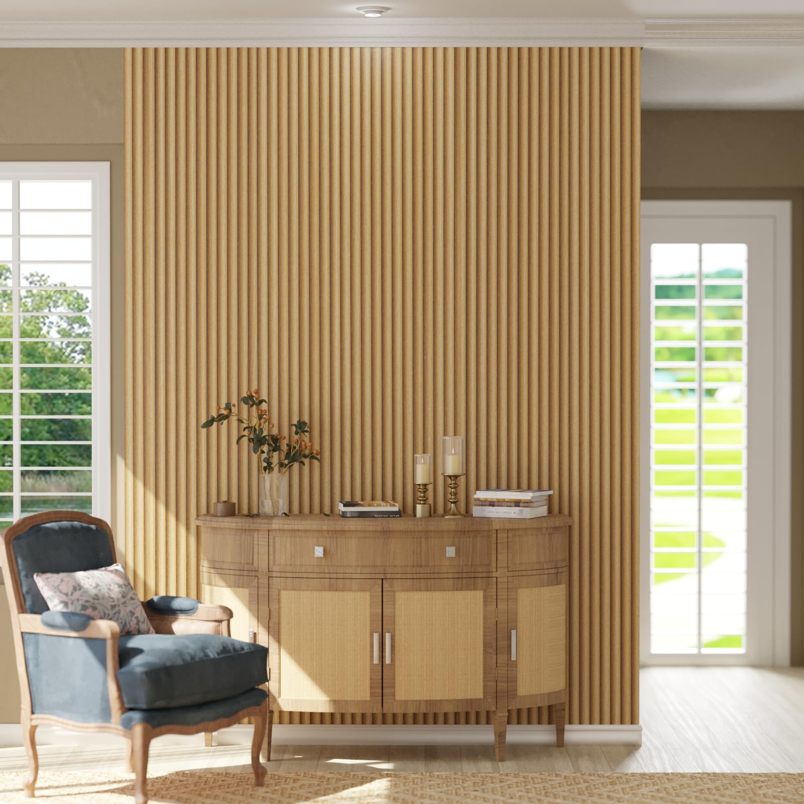 Oxdigi Wooden Slat Peel and Stick Wallpaper - 3D Self-Adhesive Contact Paper | Waterproof & Removable PVC Wallpaper for Countertops, Cabinets, Furniture | 11.8 in x 16.4 ft | Nature Wood Design | Easy DIY Home Decor for Kitchen, Bathroom, Bedroom & Office