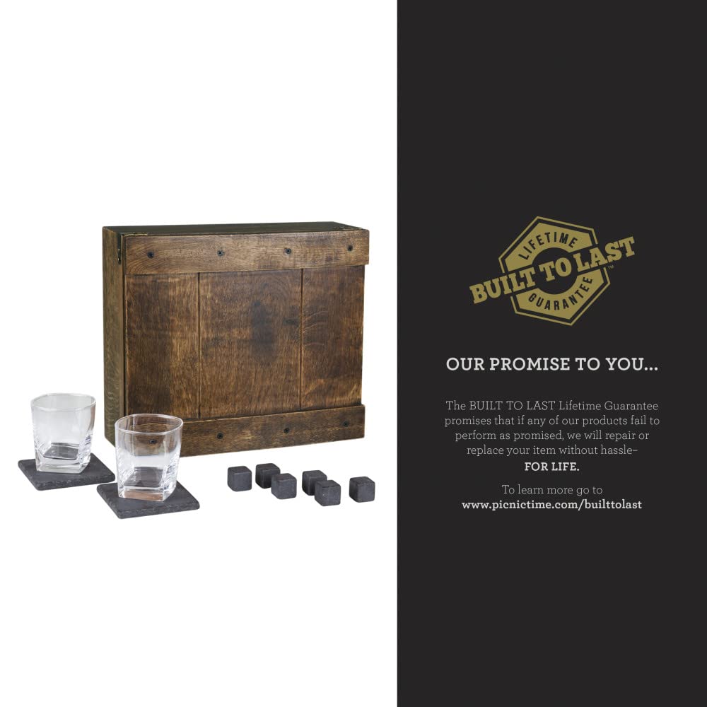 PICNIC TIME NHL Whiskey Box Gift Set for Men & Women - Premium Wooden Liquor Storage with 2 Glasses - Perfect for Sports Fans, Birthday & Anniversary Gifts, Home Bar Decor