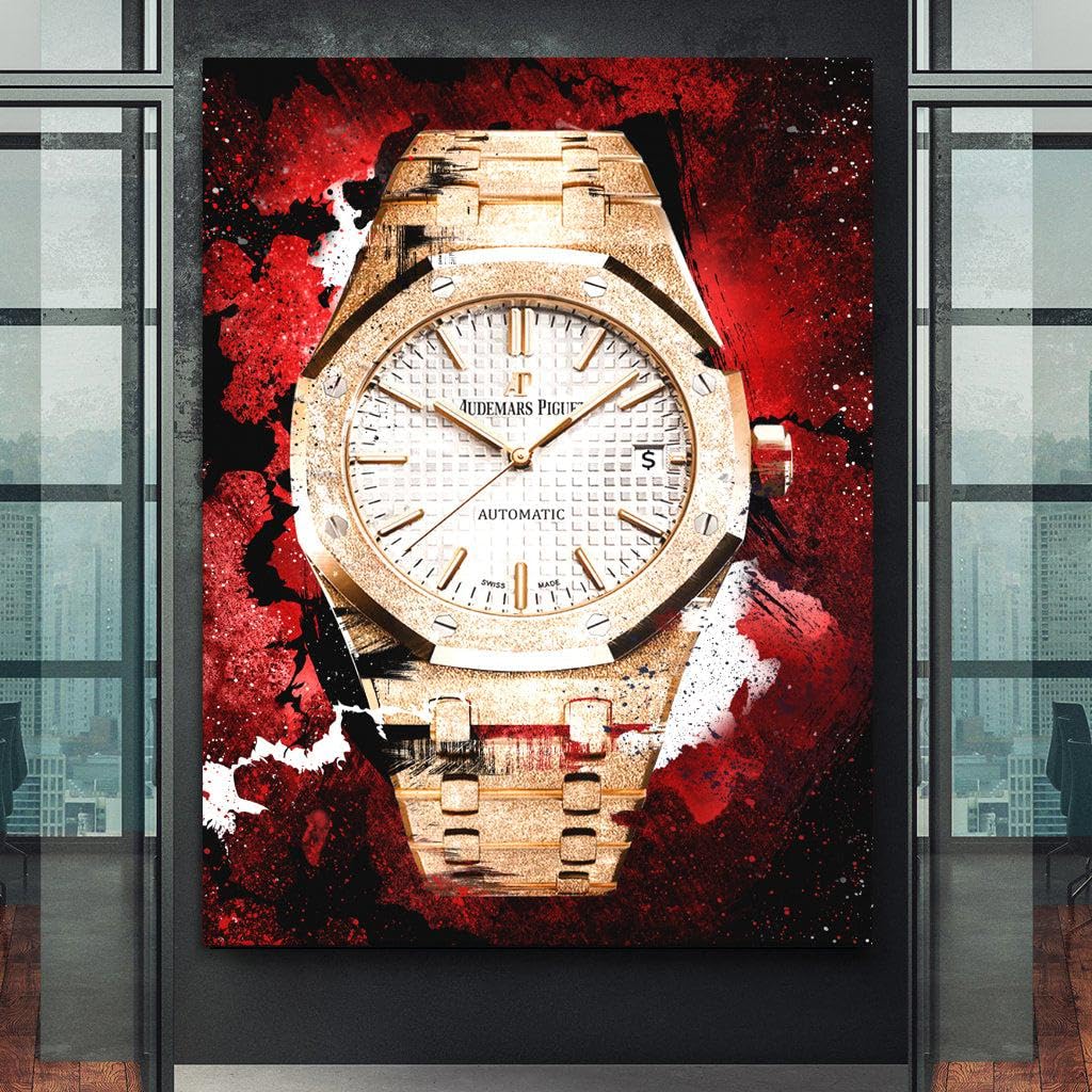 DEVICI AP Royal Oak Frosted Gold Inspired Stretched Canvas Wall Art - Motivational Watch Poster for Men's Room & Office Decor - Perfect for Home, Office or Man Cave Wall Decoration
