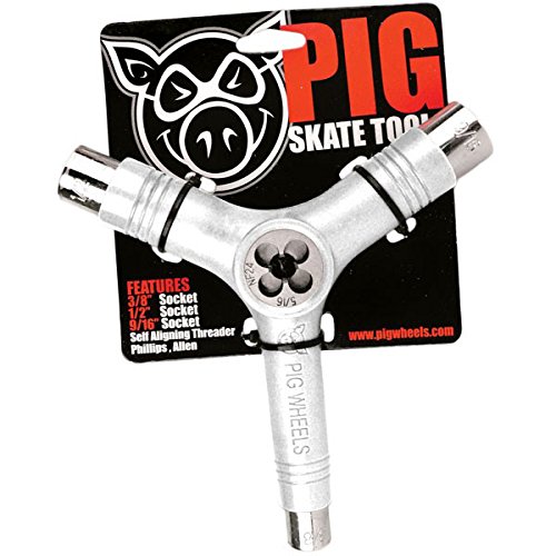 PIG Tri Socket Skateboard Tool - 3-in-1 Skateboard Axle Nut Tool with Threader | White | Perfect for Skateboard Maintenance, Wheel Adjustments & Bearing Replacements