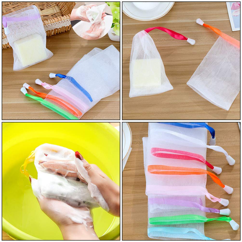 EXCEART 10-Pack Double Layer Mesh Soap Bags with Drawstring - Bubble Foam Net Cleanser, Soap Saver Pouch for Women & Girls (Random Colors) | Perfect for Travel, Bathroom Storage & Eco-Friendly Facial Cleaning