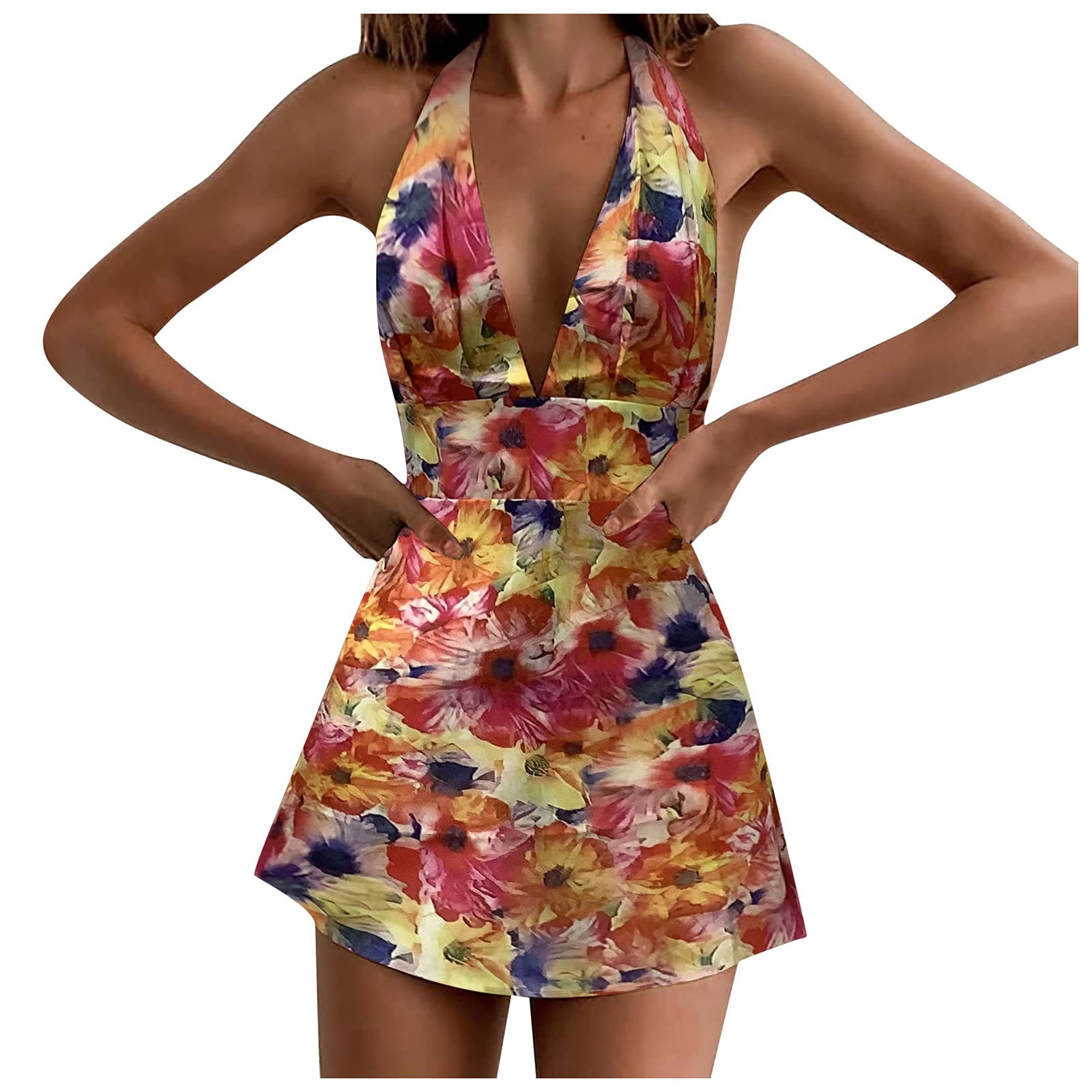 Howstar Women's Summer Sleeveless Floral Print Sundress - Casual Mini Dress for Beach, Vacation & Daily Wear