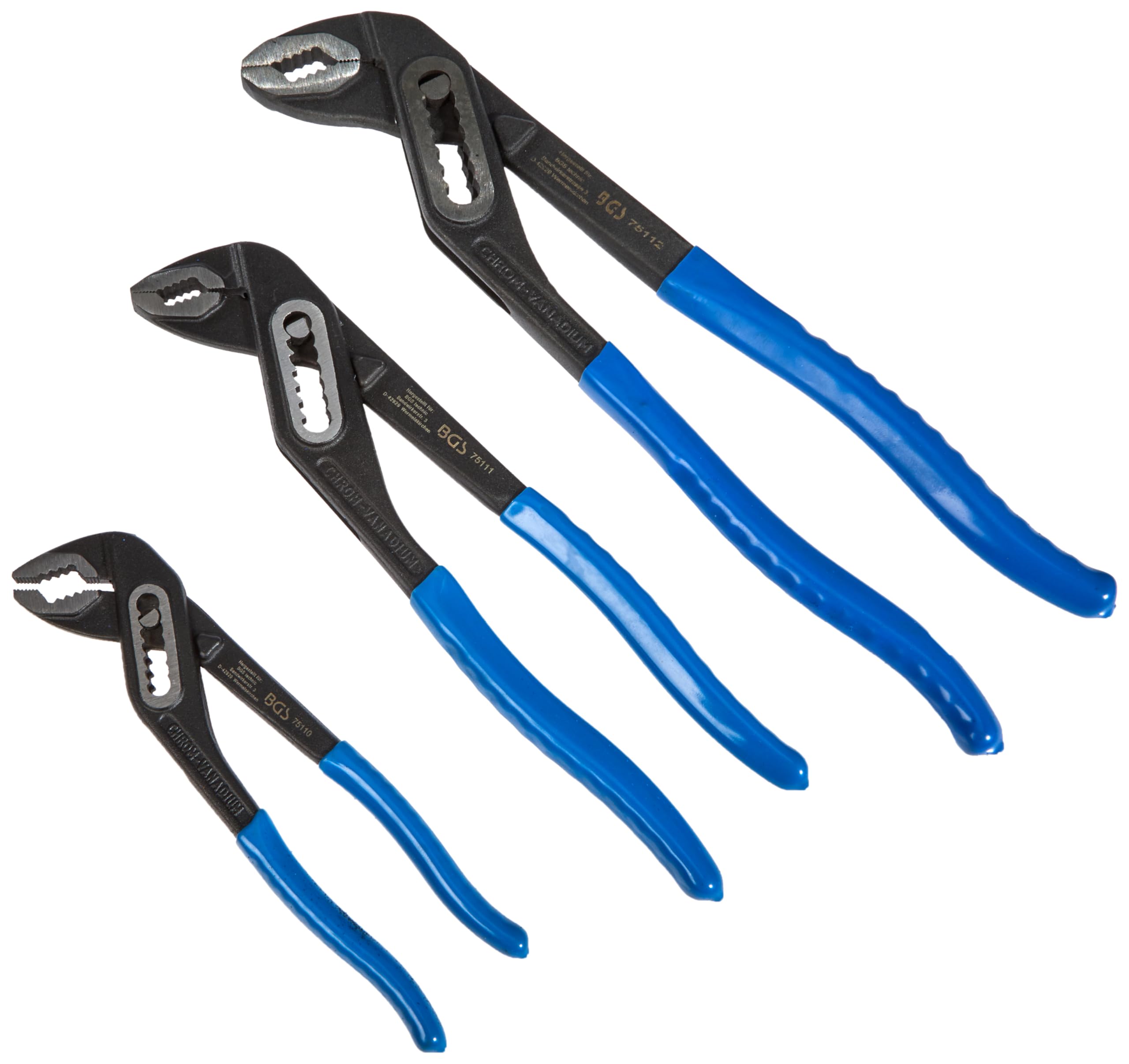 BGS 4022 3-Piece Water Pump Pliers Set with Tool Tray - Professional Plumbing Tools for Pipe Fitting, Automotive Repair, and DIY Home Maintenance