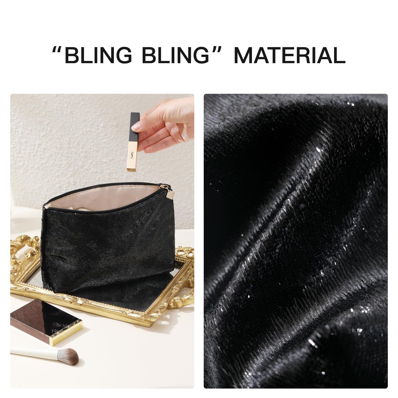 Black Makeup Organizer Bag for Purse | Cosmetic Travel Bag for Women | Waterproof Makeup Pouch for Traveling | Perfect for Gym, Vacation & Daily Use
