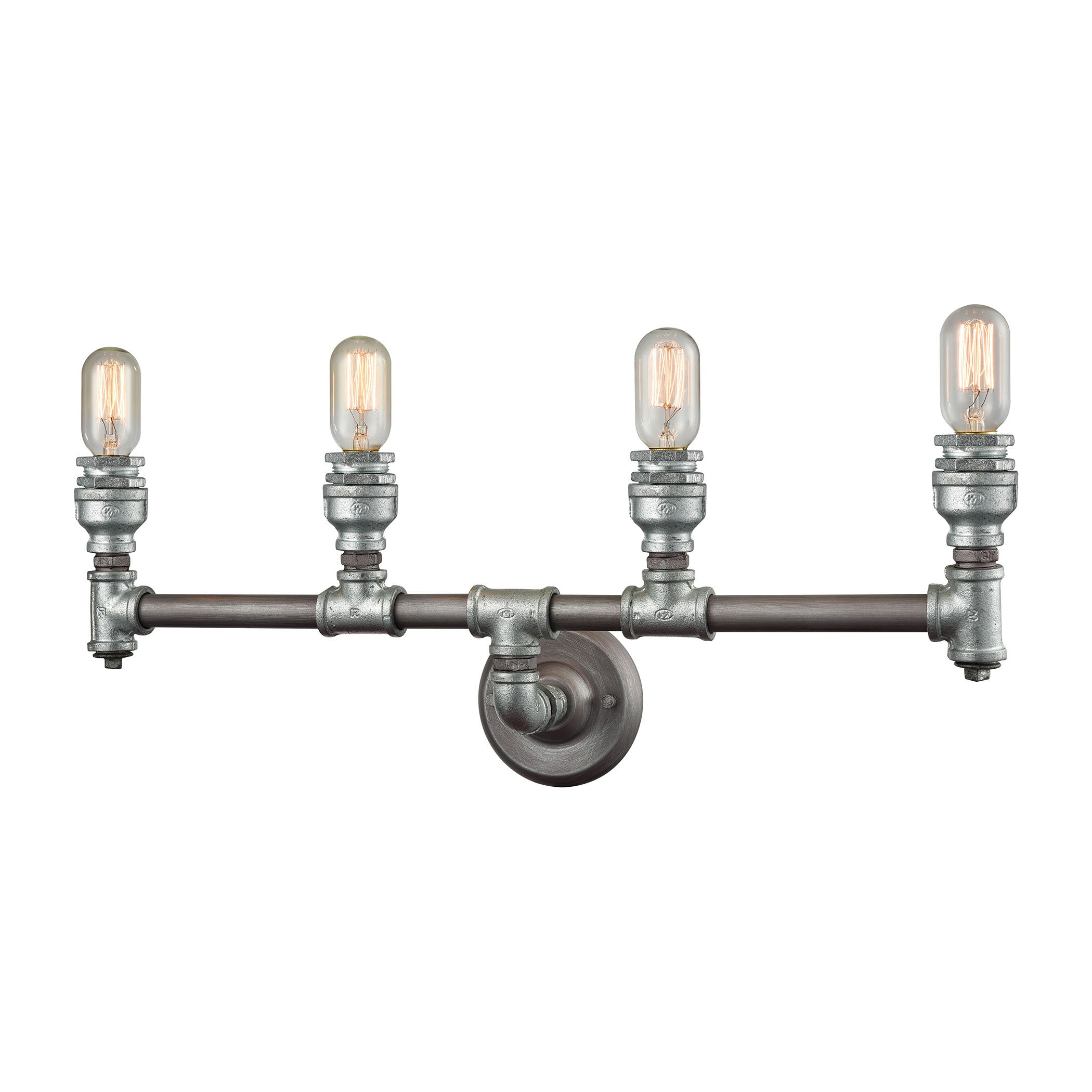 Vintage Cast Iron Pipe 4-Light Vanity Lamp in Weathered Zinc Finish - Adjustable Height with Optional Shades - Perfect for Farmhouse Bathroom, Industrial Bedroom or Rustic Home Decor Lighting