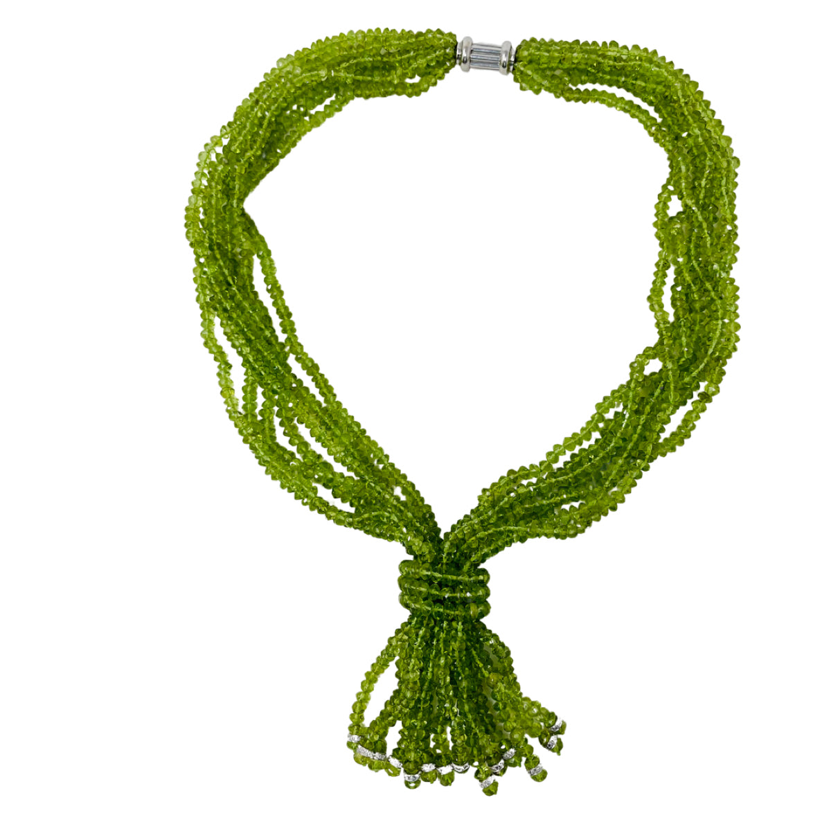 Hamilton & Inches 7 Strand Peridot Tassel Necklace with Diamonds - Certified Appraisal Included | Elegant Green Gemstone Jewelry for Women, Perfect for Weddings, Parties & Special Occasions