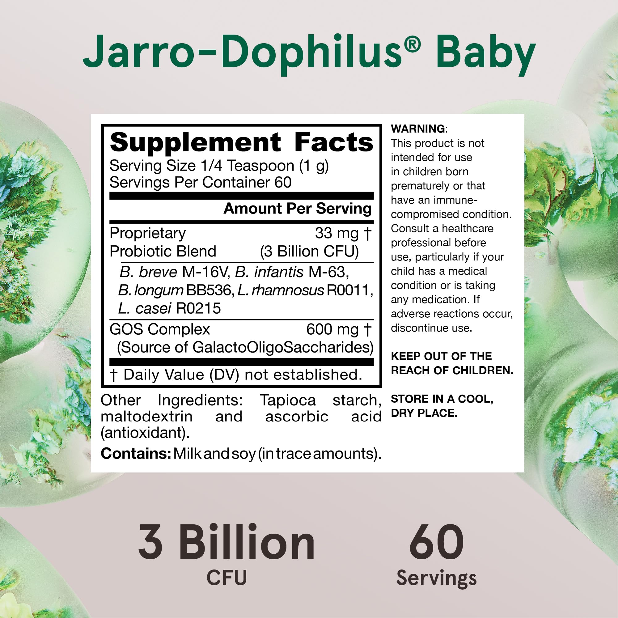 Jarrow Formulas Jarro-Dophilus Baby Probiotic + GOS Prebiotic Powder - 2.1 oz (60 Day Supply) - Gut Health & Immune Support for Infants - Pack of 12 - Ideal for Colic Relief, Digestion & Diaper Rash Prevention