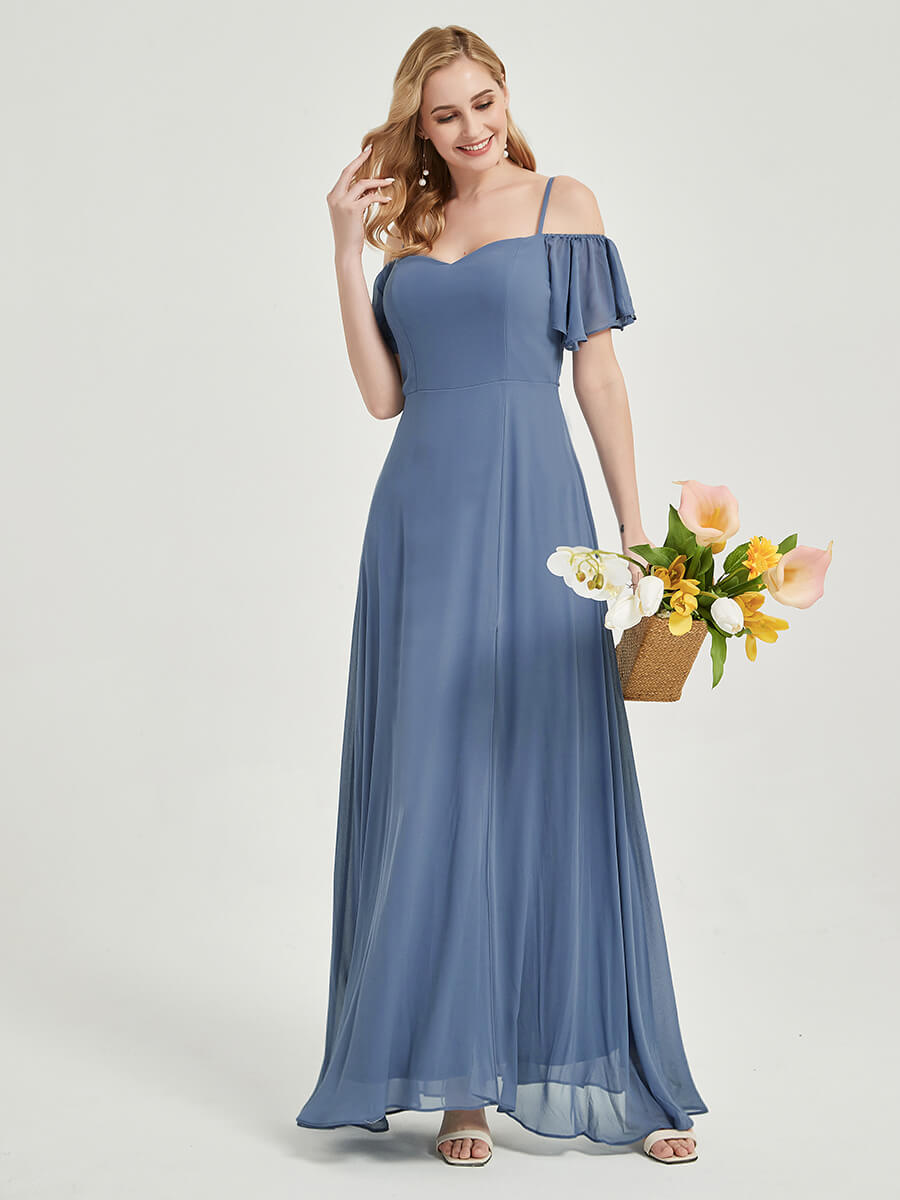 Elegant Dark Purple Short Ruffle Sleeves High Split A-Line Bridesmaid Dress - Perfect for Weddings, Formal Events & Special Occasions