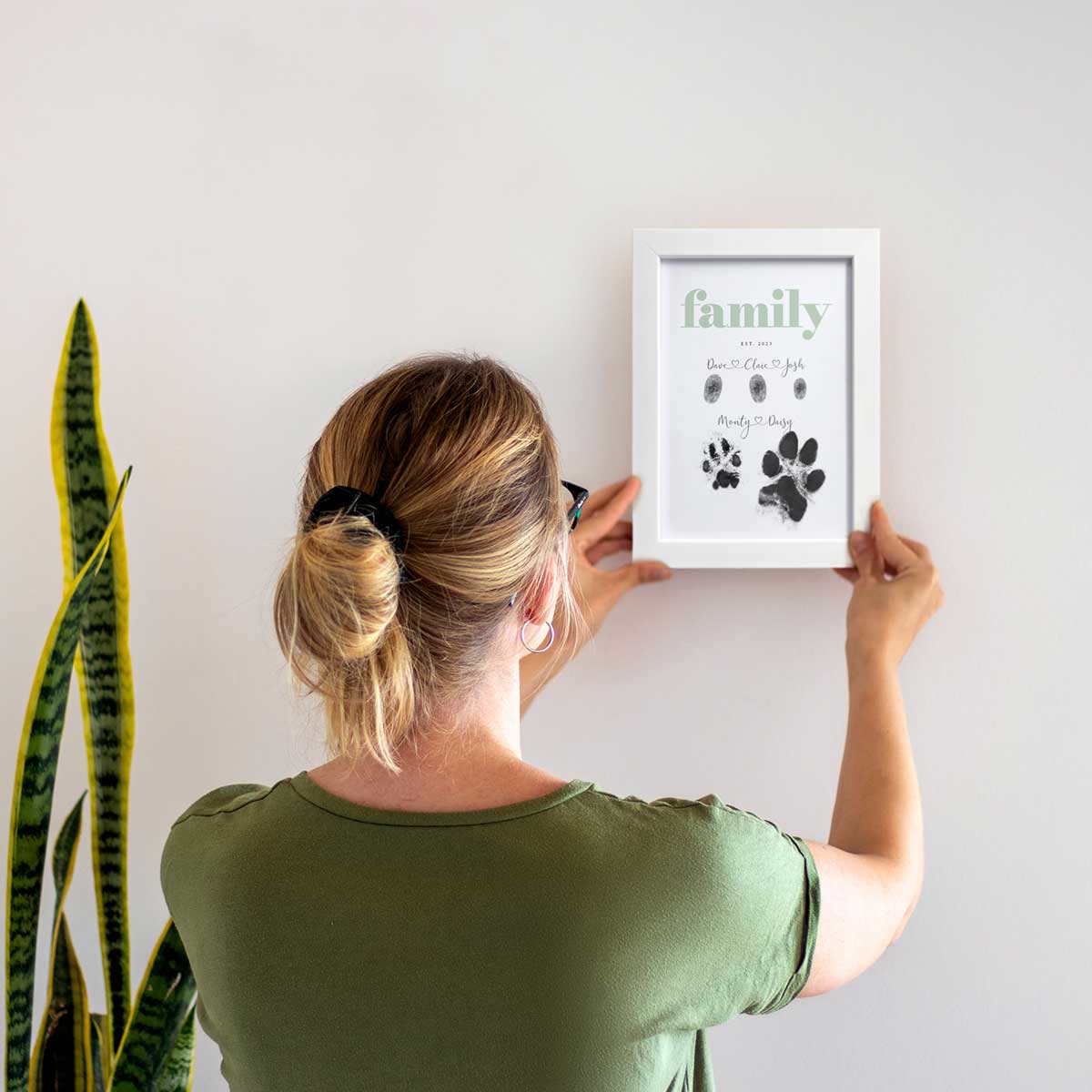 Personalized Pale Green Family Fingerprint Framed Print with Ink Pad - Unique Custom Family Tree Art Gift for Home Decor, Nursery, Wedding, Anniversary & Mother's Day