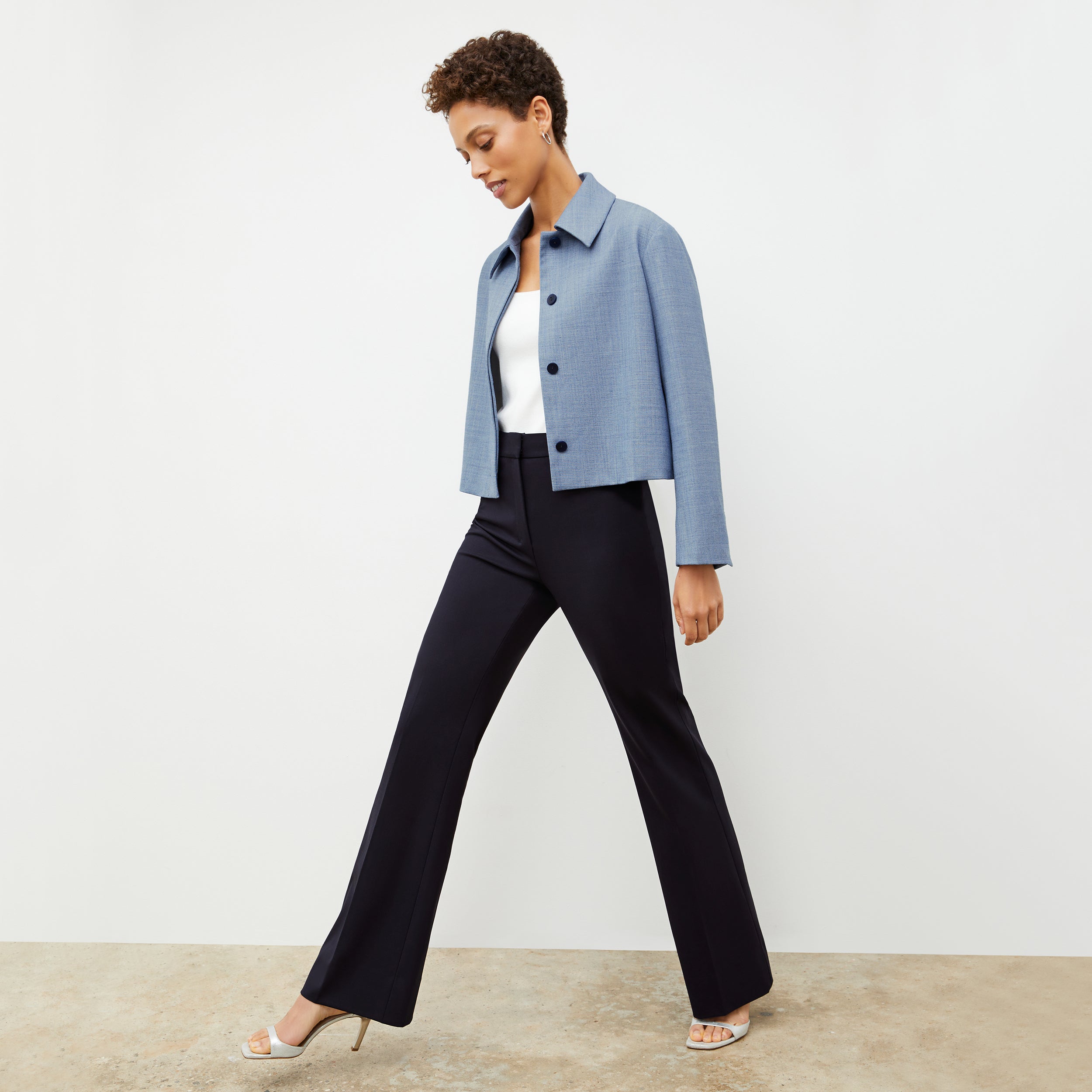 Horton Flare Trouser - Washable Wool Twill Pants for Women, Dark Navy - Perfect for Office Wear & Casual Outfits