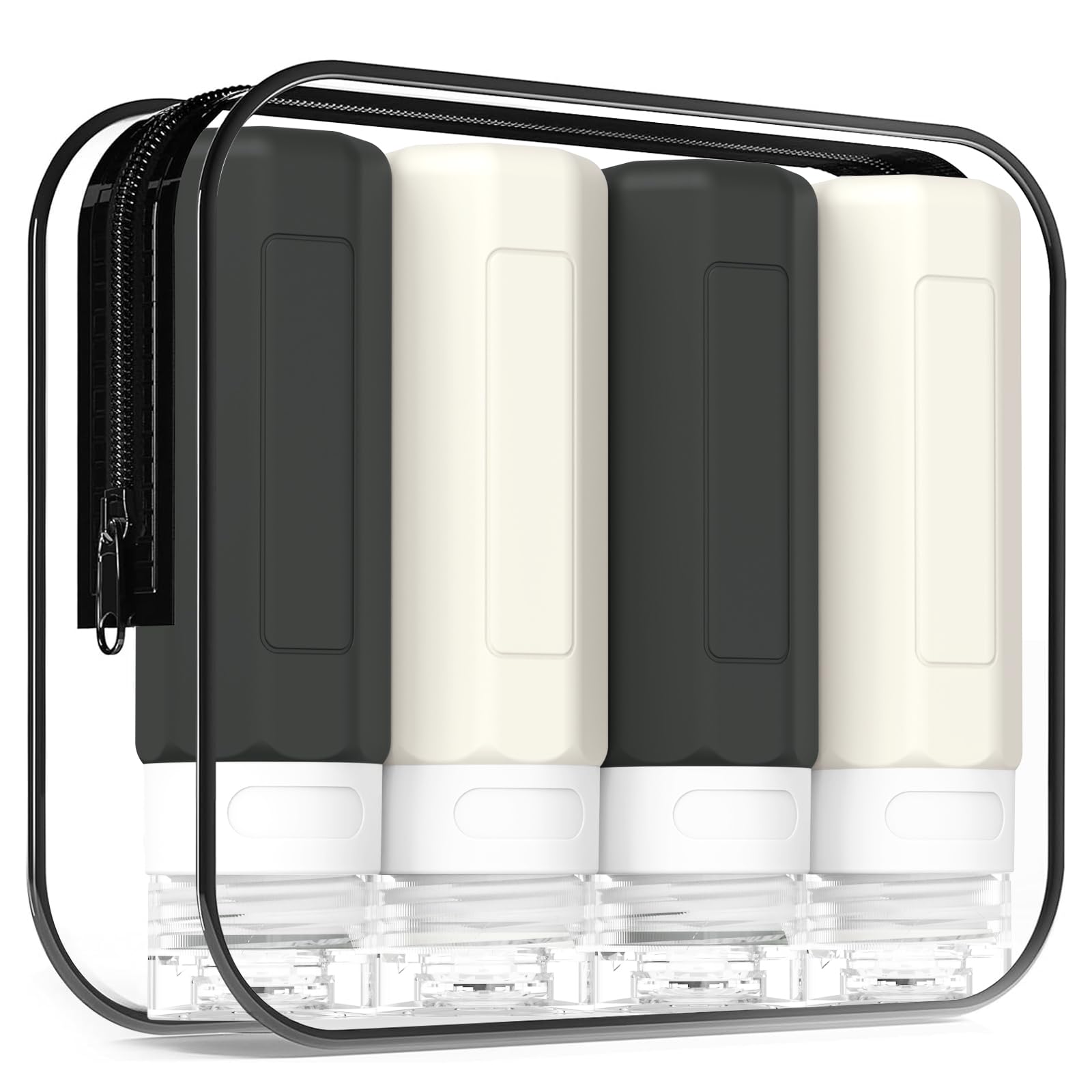 Redfly 3oz TSA Approved Travel Bottles for Toiletries - BPA Free Leak Proof Silicone Containers for Shampoo & Conditioner (Black & White) - Perfect for Air Travel, Gym & Vacation Essentials