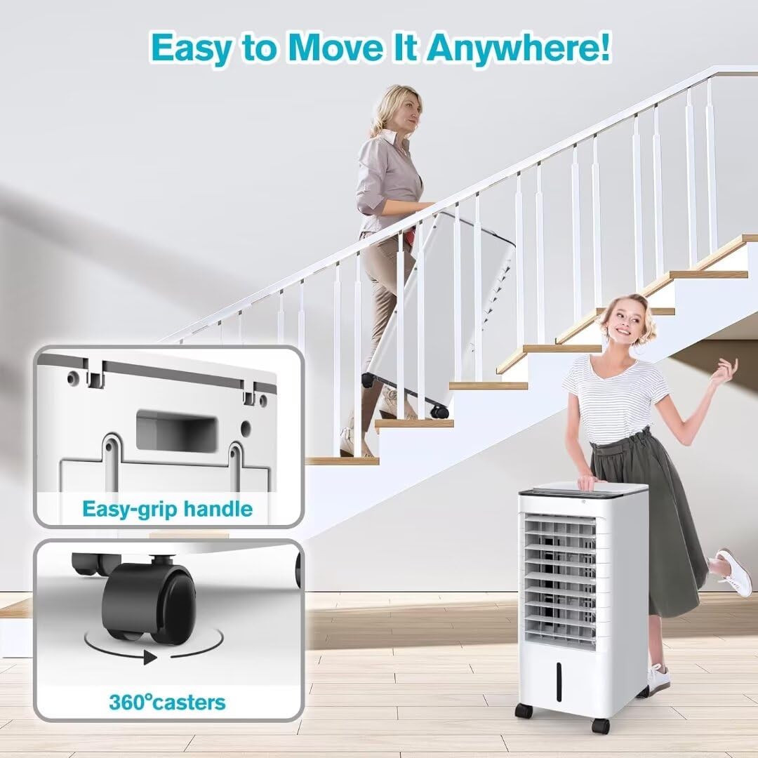 Portable Air Conditioner Without Window - 3-in-1 Ductless Evaporative Cooler with Remote Control, 12H Timer & 1.16 Gallon Water Tank, 3 Speed Modes & Oscillation - Quiet AC Unit for Bedroom, Home Office, Living Room & Small Spaces
