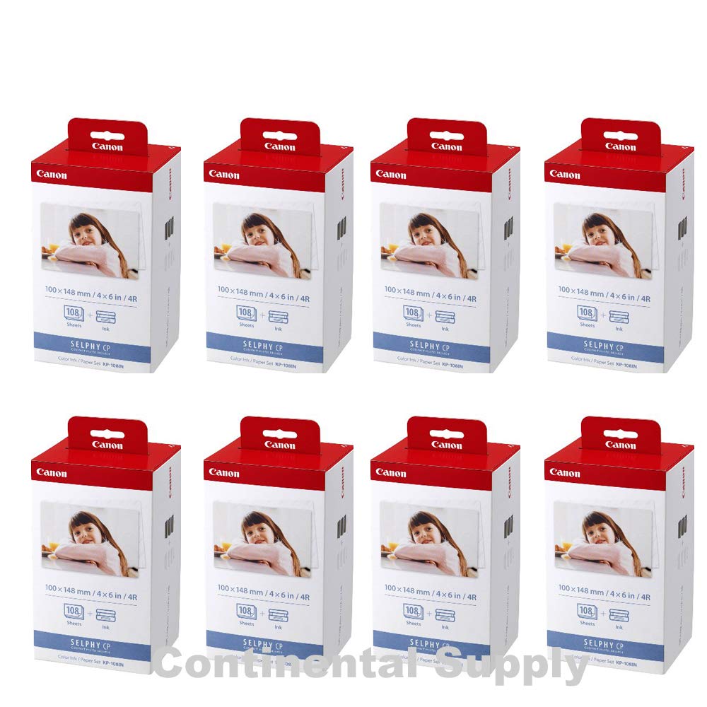 8 Pack Canon KP-108IN Ink & Paper Set - High-Quality Printer Cartridges & Photo Paper for Canon Selphy Printers - Perfect for Home Printing, Photo Albums, and DIY Projects