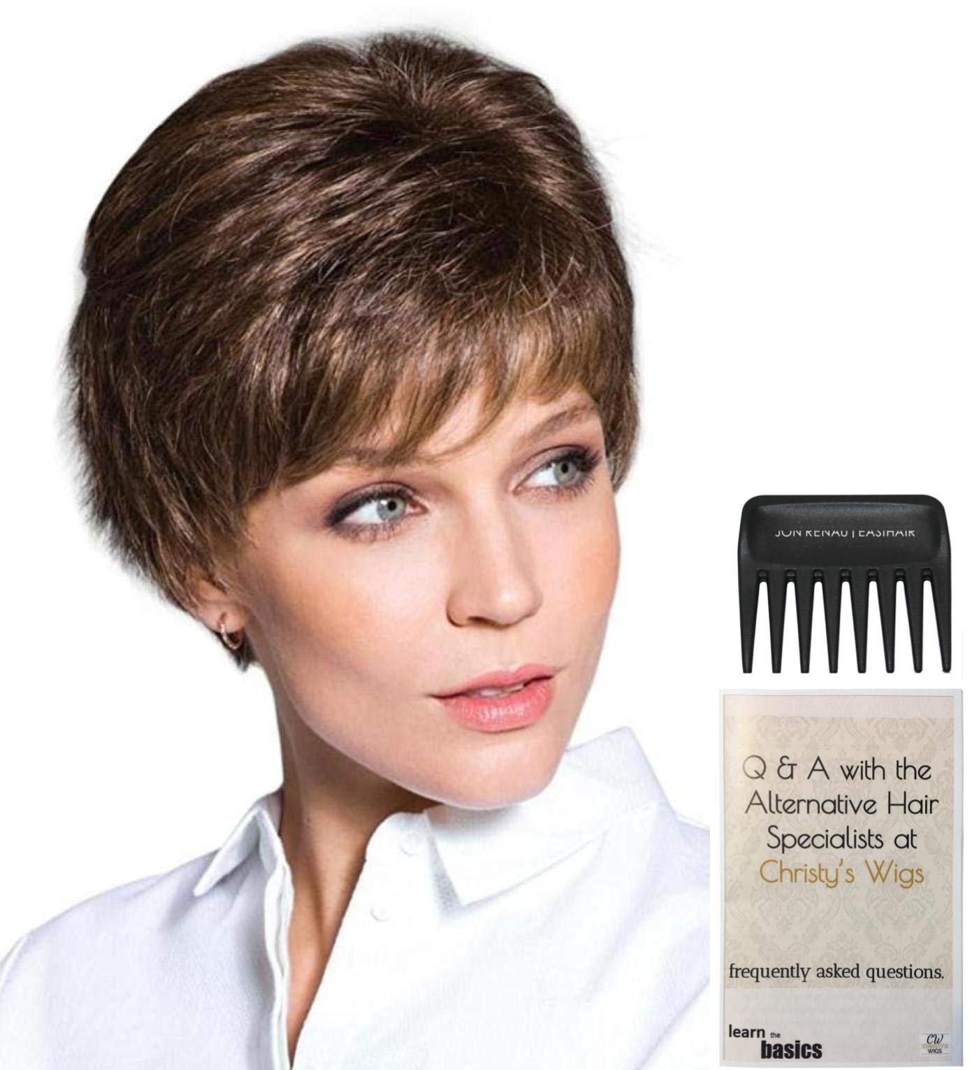 Rene Paris Zoe Wig Bundle - 3 Piece Set with Christy's Wigs Q&A Booklet & Wide Tooth Comb in Coffee Latte | Perfect for Cosplay, Costume Parties & Everyday Wear