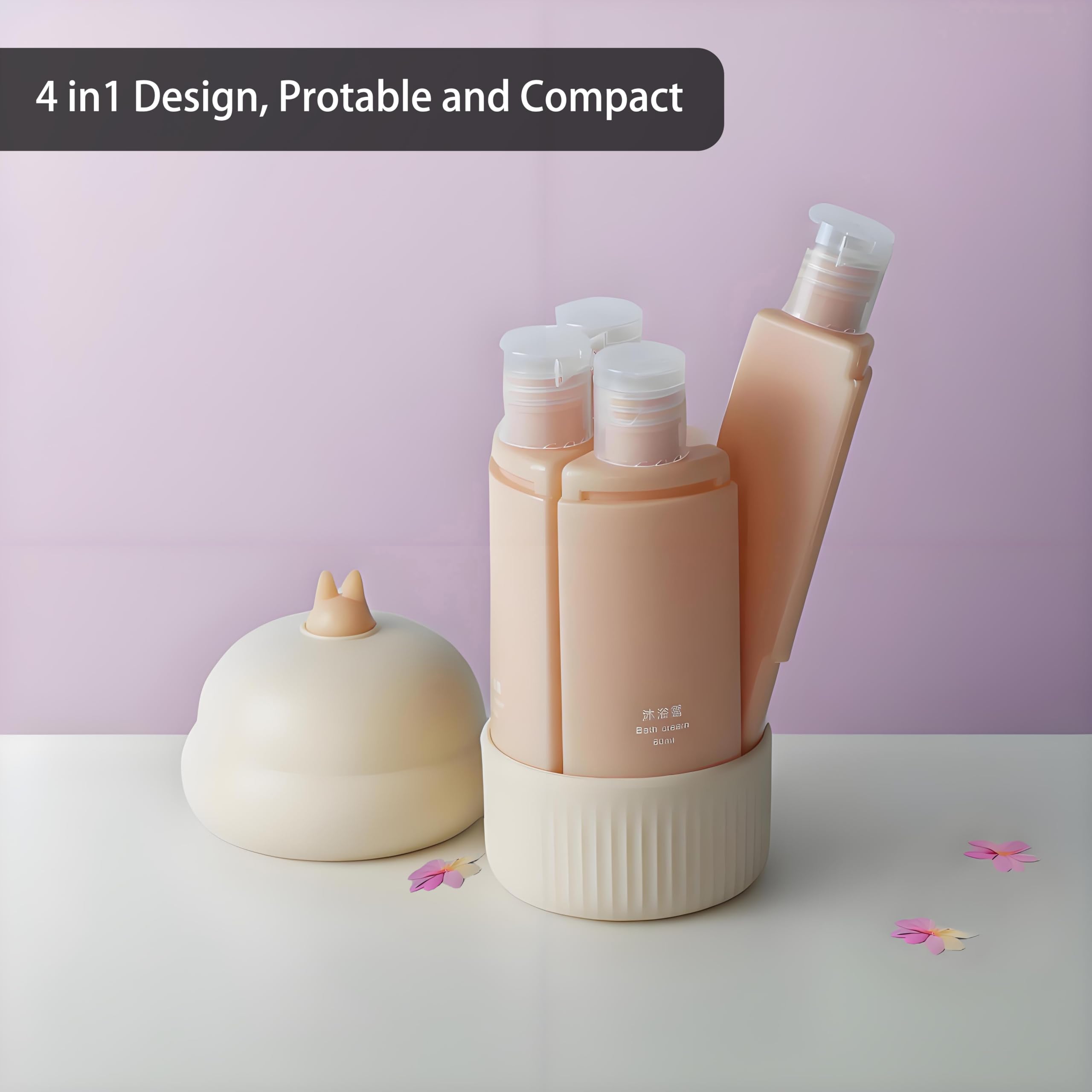 4 in 1 Leak Proof Travel Bottles Set - Portable Refillable Squeezable Toiletry Containers for Shampoo, Body Wash & Lotion (Beige) | TSA Approved for Airplane, Gym & Vacation Essentials
