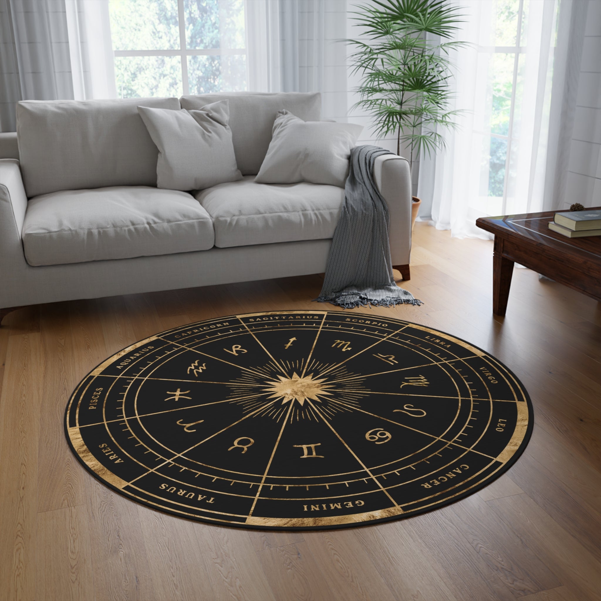 Celestial Astrology Round Rug - Zodiac Wheel Design Non-Slip Area Rug for Living Room, Bedroom, Dorm Decor - Perfect for Boho, Meditation & Yoga Spaces