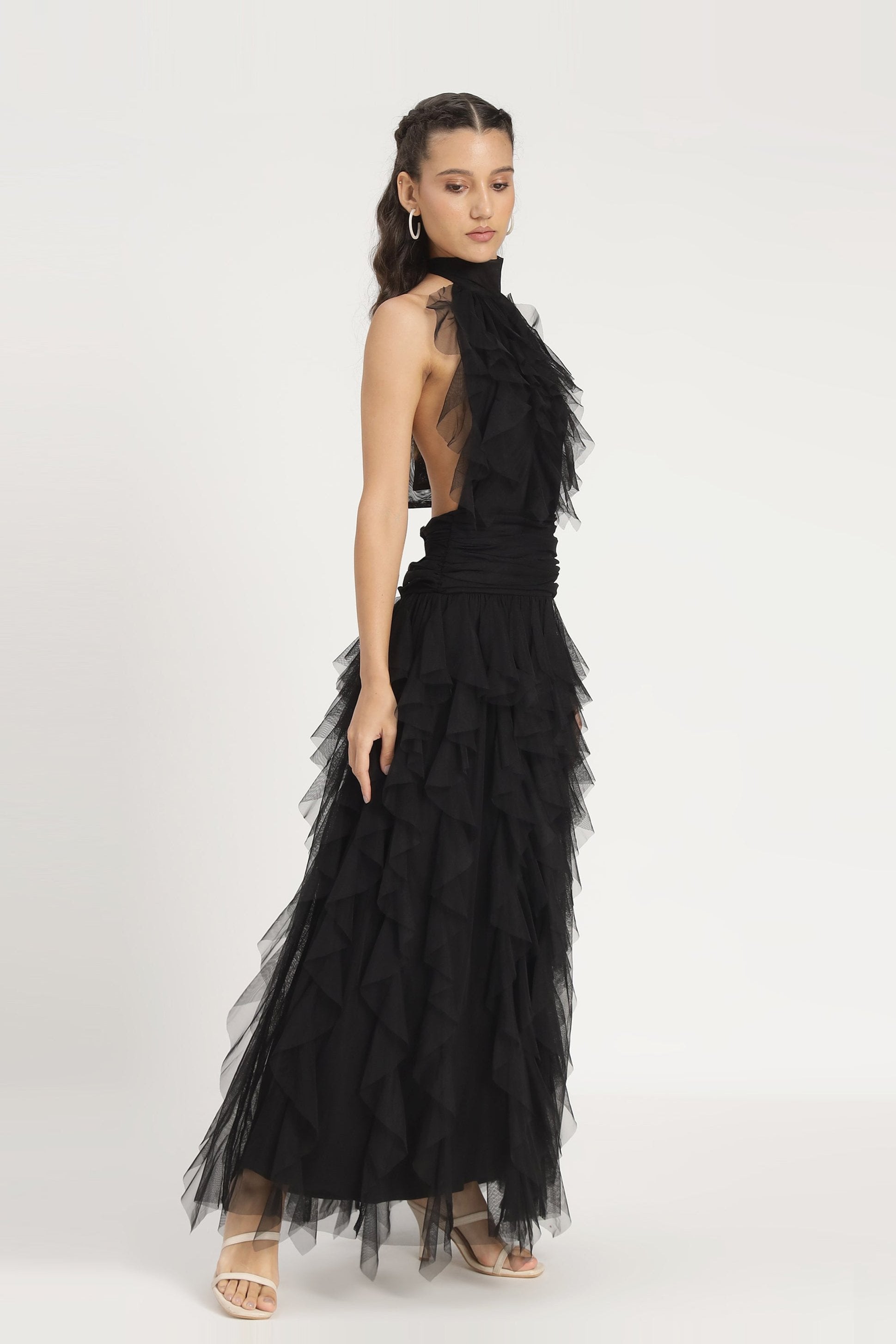 Tabitha Maxi Ruffle Dress in Black - Elegant Long Flowy Dress for Women | Perfect for Weddings, Parties & Special Occasions