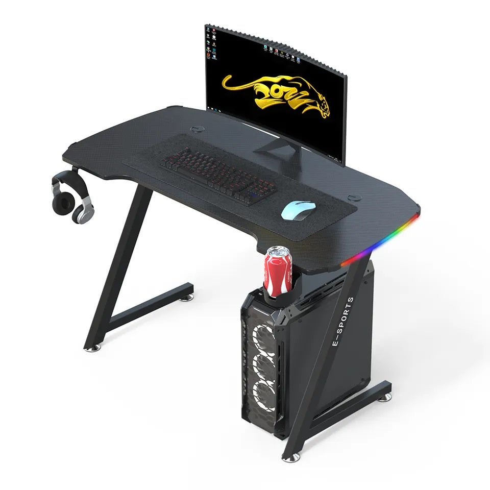 140cm Z-Shaped Gaming Desk with RGB LED Lights - Ergonomic Computer Table for Home Office & Gaming Setup - Perfect for PC, Console Gaming & Workstation Use