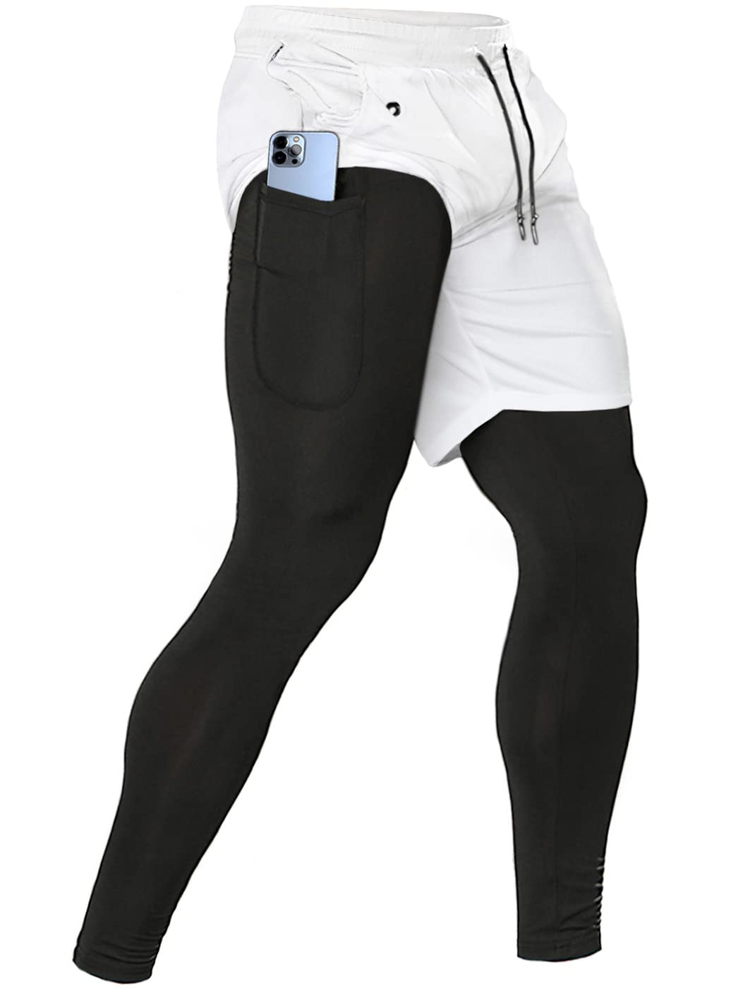 Aolesy Men's 2-in-1 Running & Gym Workout Pants - Breathable Compression Training Athletic Pants for Jogging, Fitness & Sports Activities