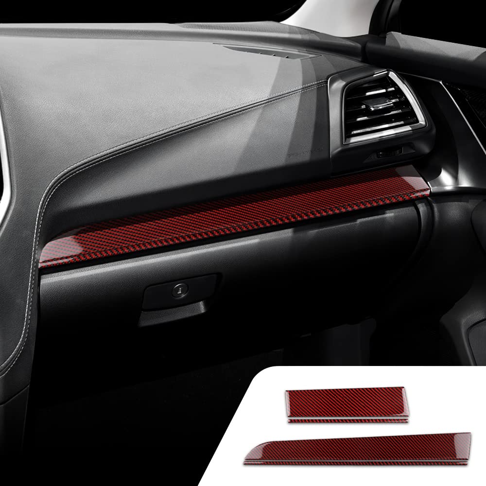 2pcs Carbon Fiber Car Center Console Sticker Dashboard Strip Cover Interior Panel Trim for Subaru Impreza 2017-2019 & Crosstrek 2018-2021 - Black with Red Accessories (Perfect for Interior Protection & Style Upgrade)