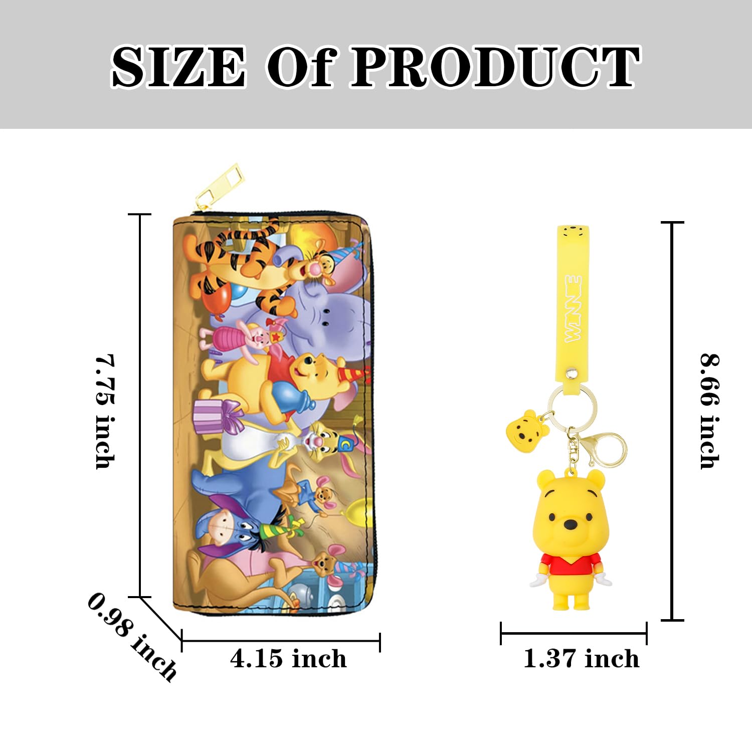Disney Winnie the Pooh & Piglet PU Leather Wallet with Keychain - Cute Cartoon Coin Purse for Women & Girls (WA-Weini 2403) - Perfect Gift for Disney Fans, Birthday & Daily Use