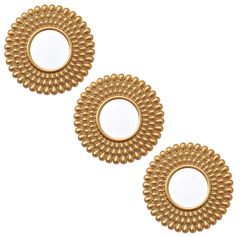 Stylish Set of 3 Small Round Wall Mirrors for Living Room & Bedroom Decor | Modern Circle Mirror Wall Art | Home Decorative Accessories | Perfect for Hallway, Entryway or Bathroom (Style0003)