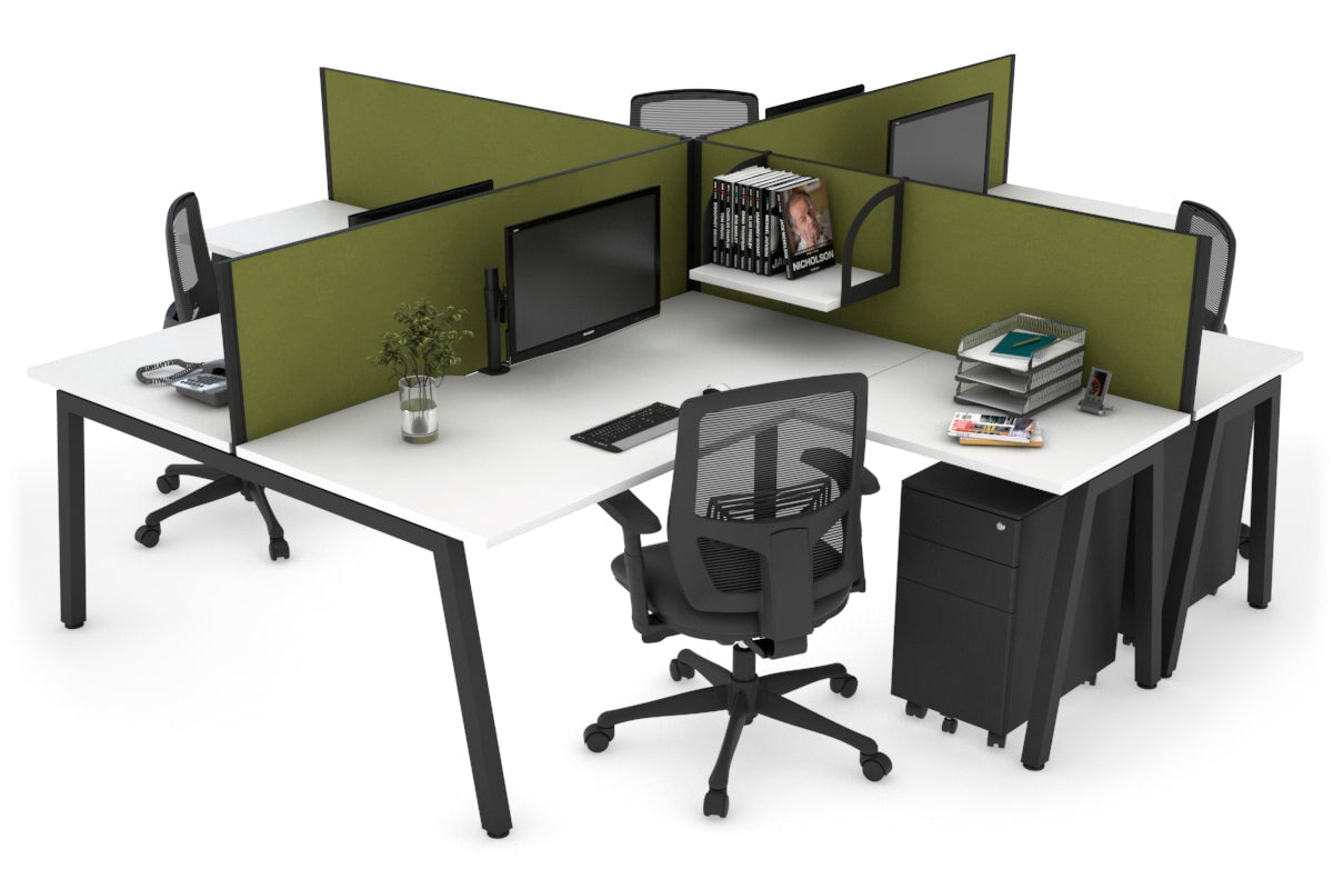 Quadro A Legs 4-Person Corner Workstation Desk - 1600L x 1800W with Cable Management - Modern Office & Home Workspace Solution for Professionals