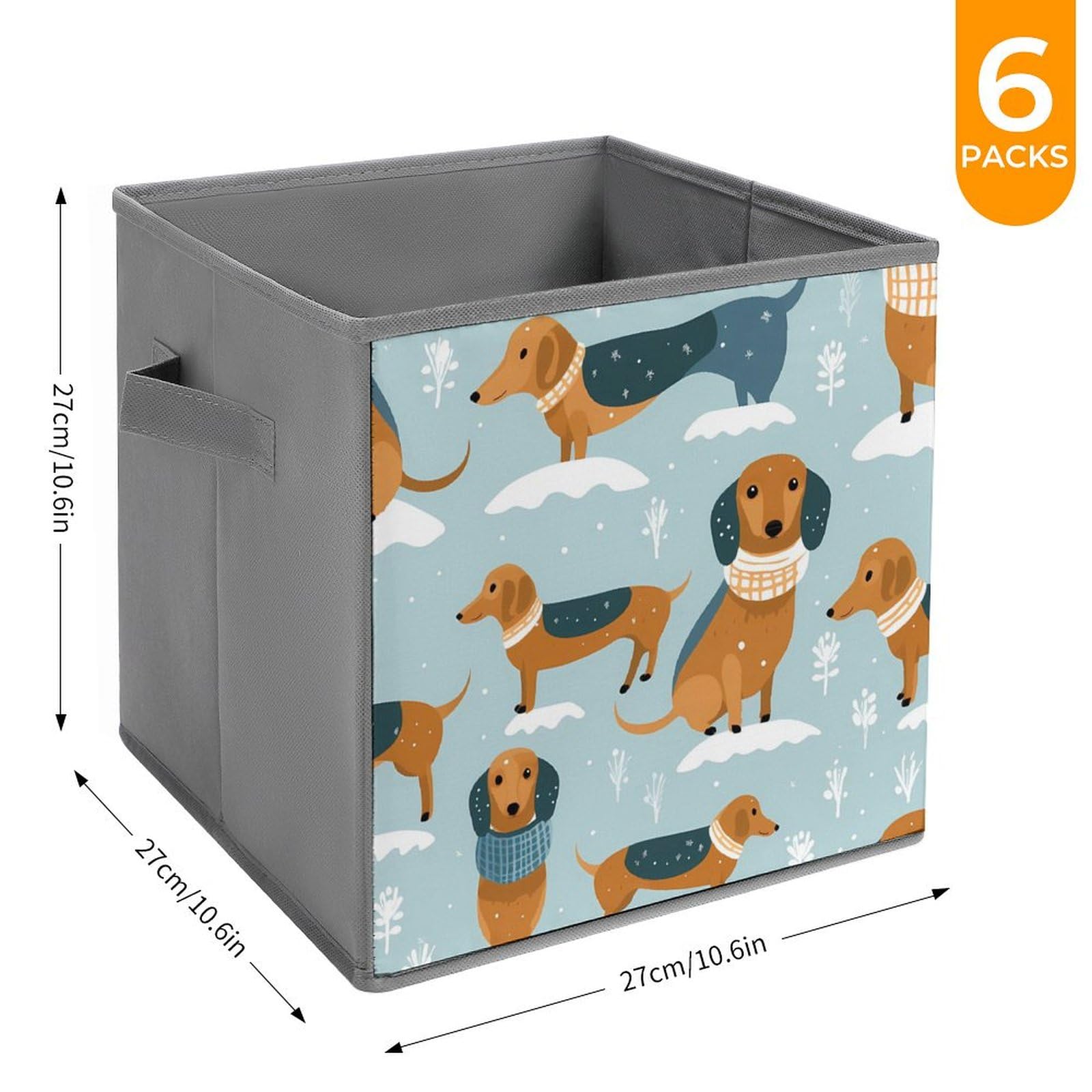 Cute Dachshund Foldable Storage Cubes - 6 Pack Square Organizer Bins with Handles for Home, Office & Kids Room Organization