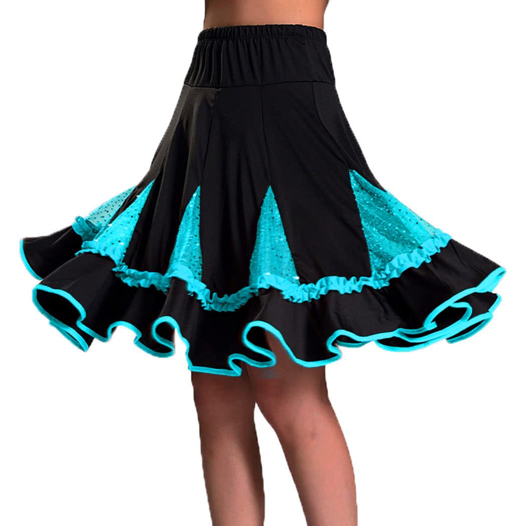 REETAN Sequin Short Dance Skirts for Women & Girls - Ballroom, Latin, Party Layered Skirt - Perfect for Dance Performances, Competitions & Costume Parties