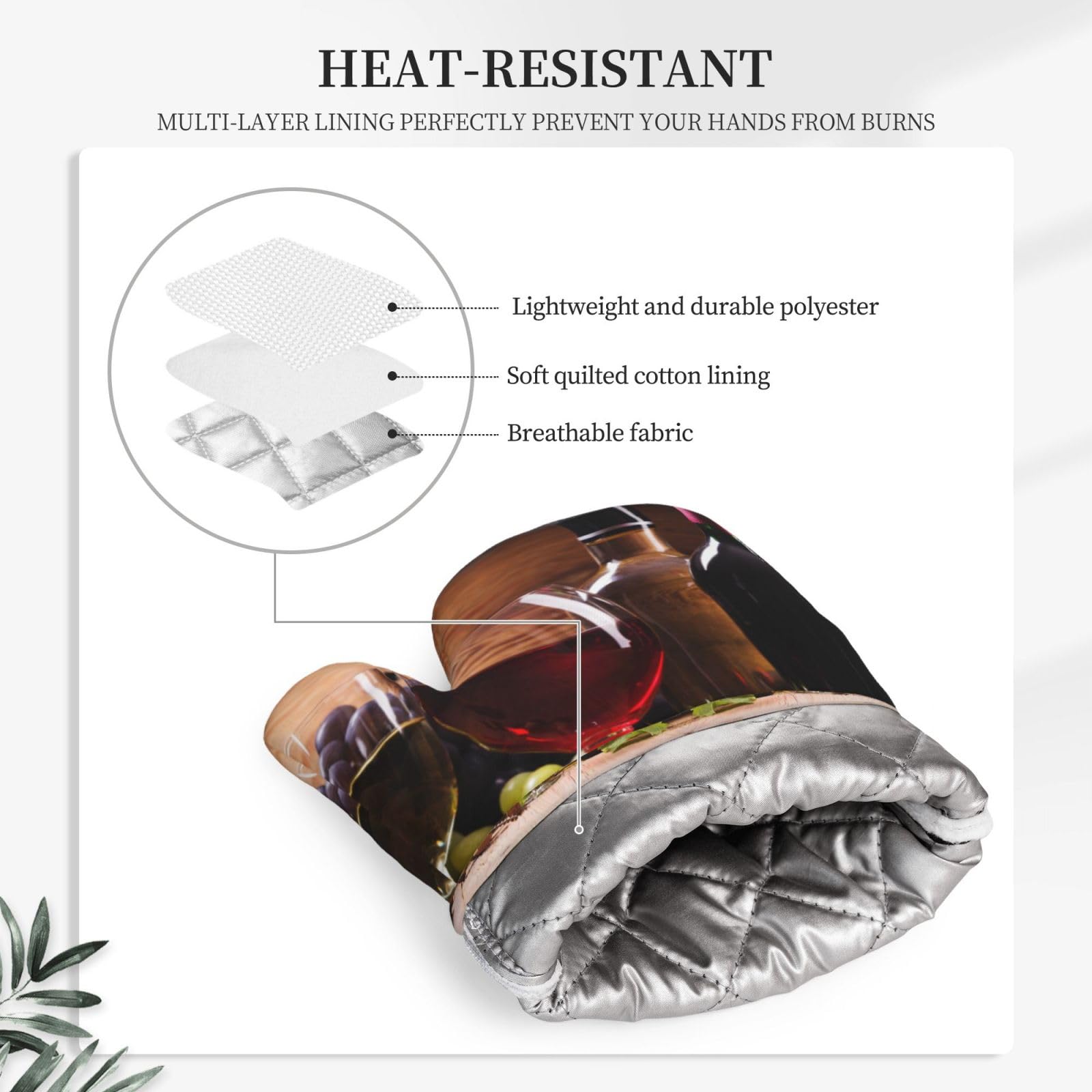 2-Piece Heat Resistant Oven Mitts Set - Grape Pattern Baking Gloves for Cooking, Baking, BBQ & Kitchen Use - Perfect Gift for Home Chefs & Grilling Enthusiasts