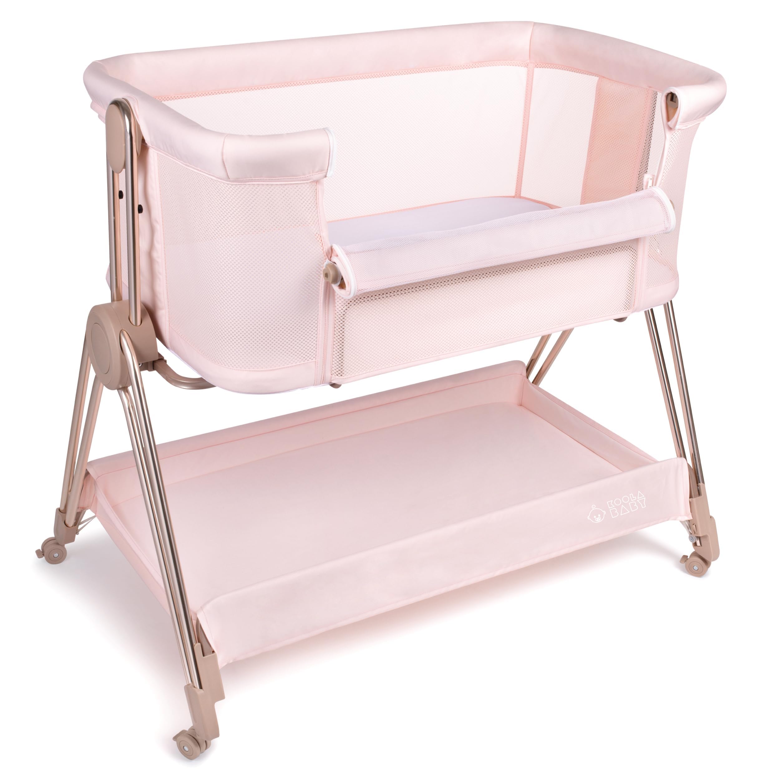 Adjustable Baby Bedside Sleeper Bassinet with Wheels - Portable Foldable Crib for Newborns & Infants - Safe Co-Sleeping Solution with Height Adjustment - Perfect for Nursery, Bedroom & Travel (Pink) - Ideal for Nighttime Feeding & Soothing Baby