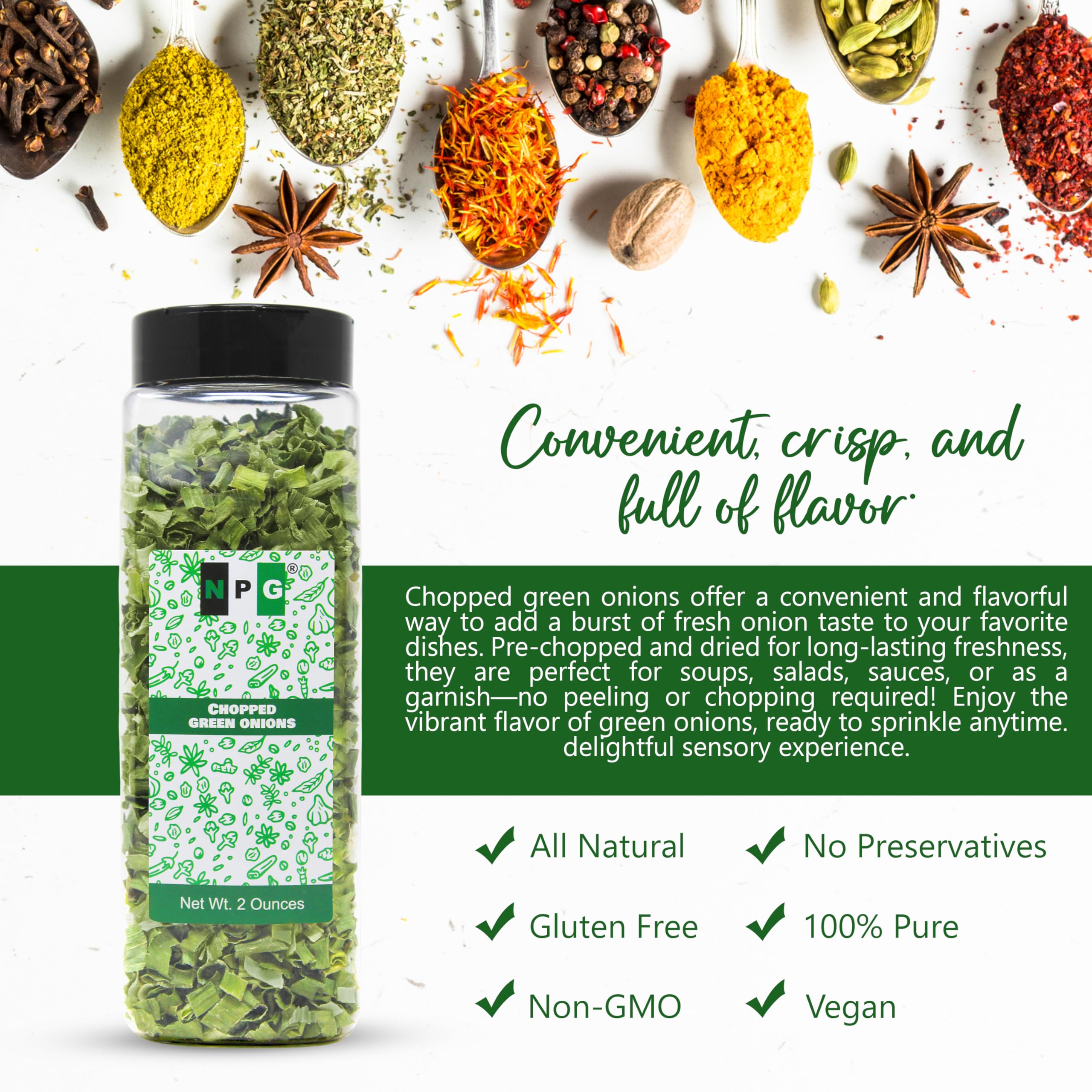 Premium Freeze Dried Chopped Green Onions 2 Oz (Pack of 2) | All Natural, Non-GMO, Gluten-Free | Dried Scallions for Cooking, Salads, Garnish | Perfect for Soups, Stir-Fries, Baked Potatoes & Meal Prep