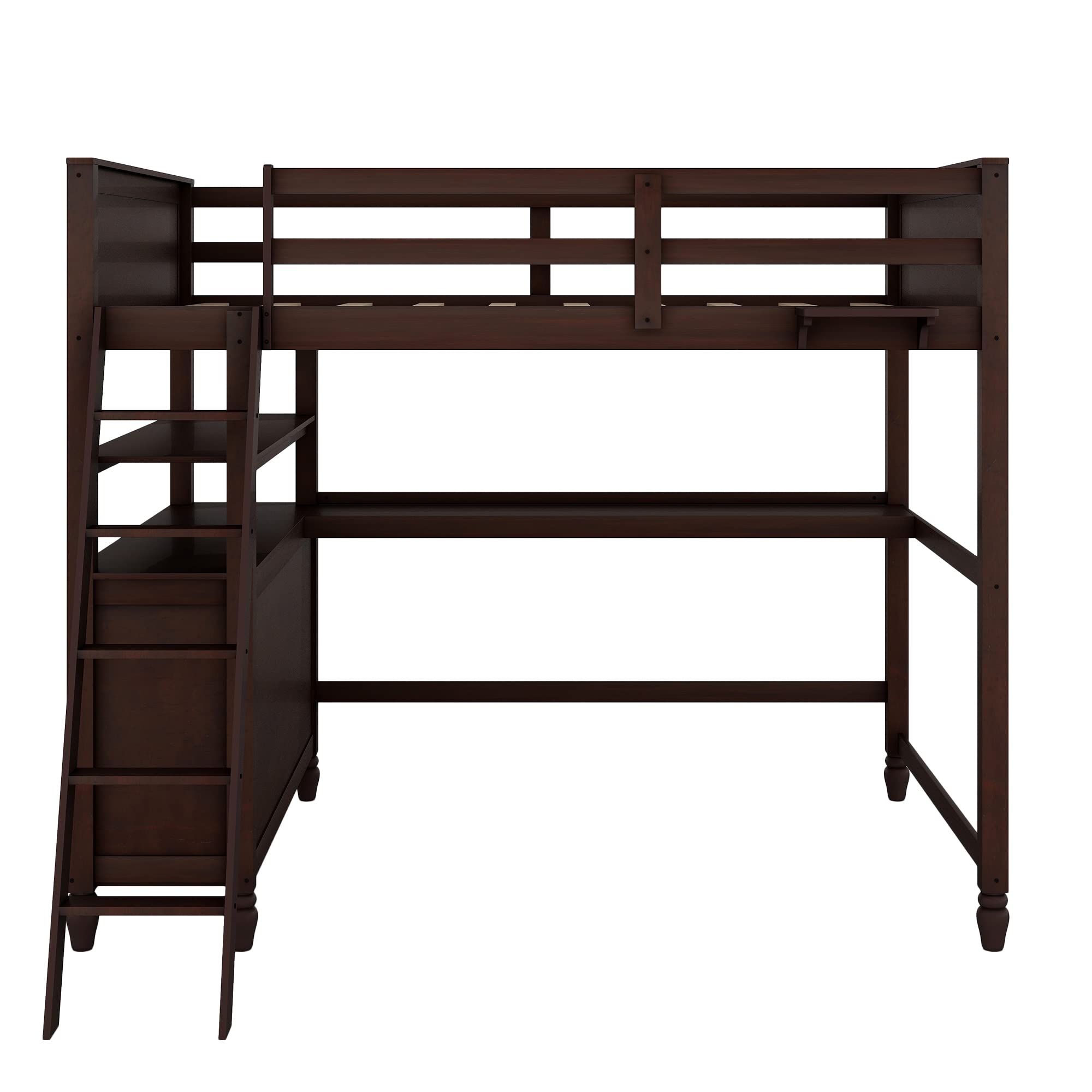 Full Loft Bed with Desk & Storage - Wooden Twin Loft Bed with 6 Drawers & Shelves for Kids, Teens, College Dorm - Space-Saving Study & Sleep Solution (Espresso) - Perfect for Small Bedrooms & Studio Apartments