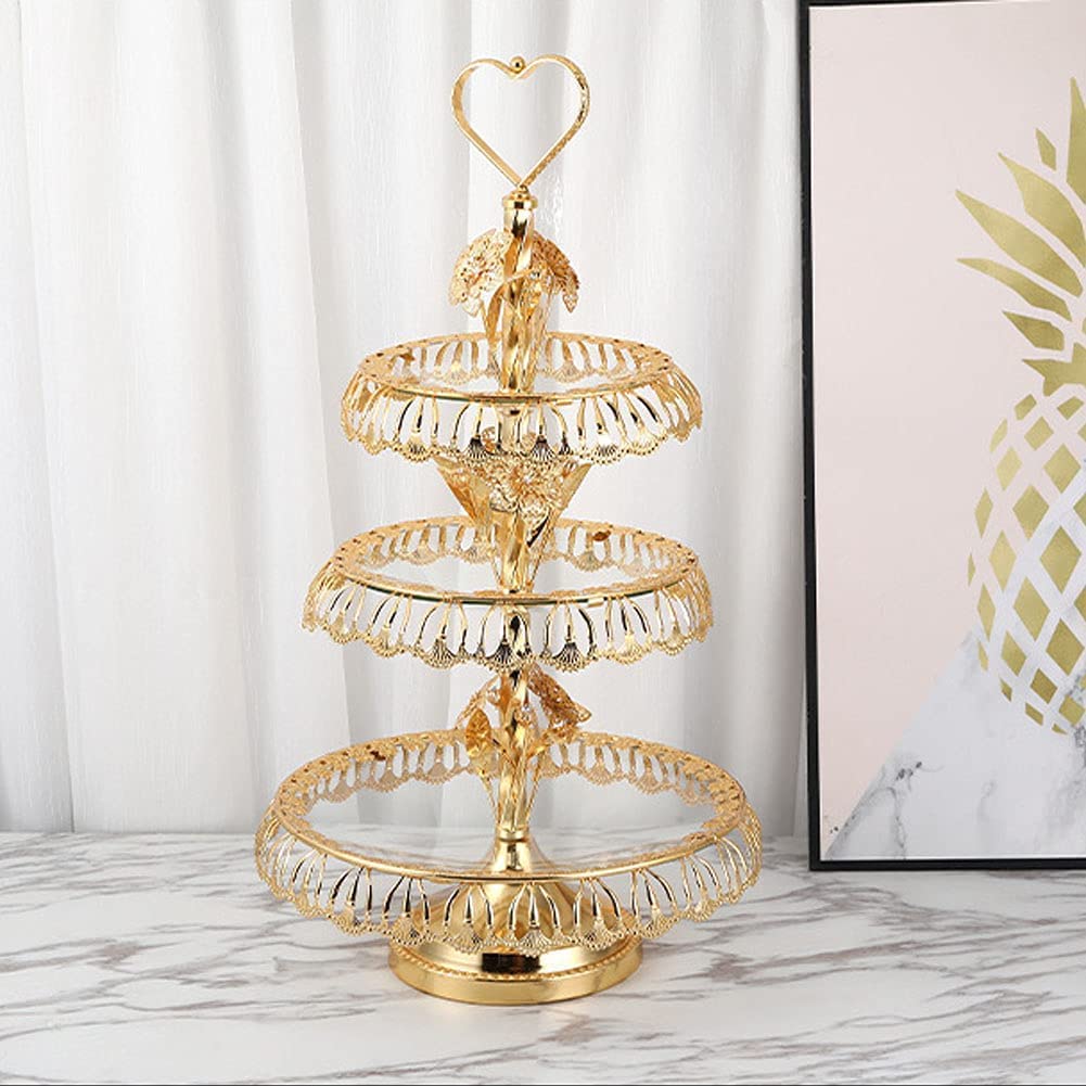 3-Tier Gold Metal Cupcake Stand - Round Glass Display Tower for Wedding, Birthday, Party & Dessert Events - Perfect for Cake, Pastry & Sweet Treats Presentation