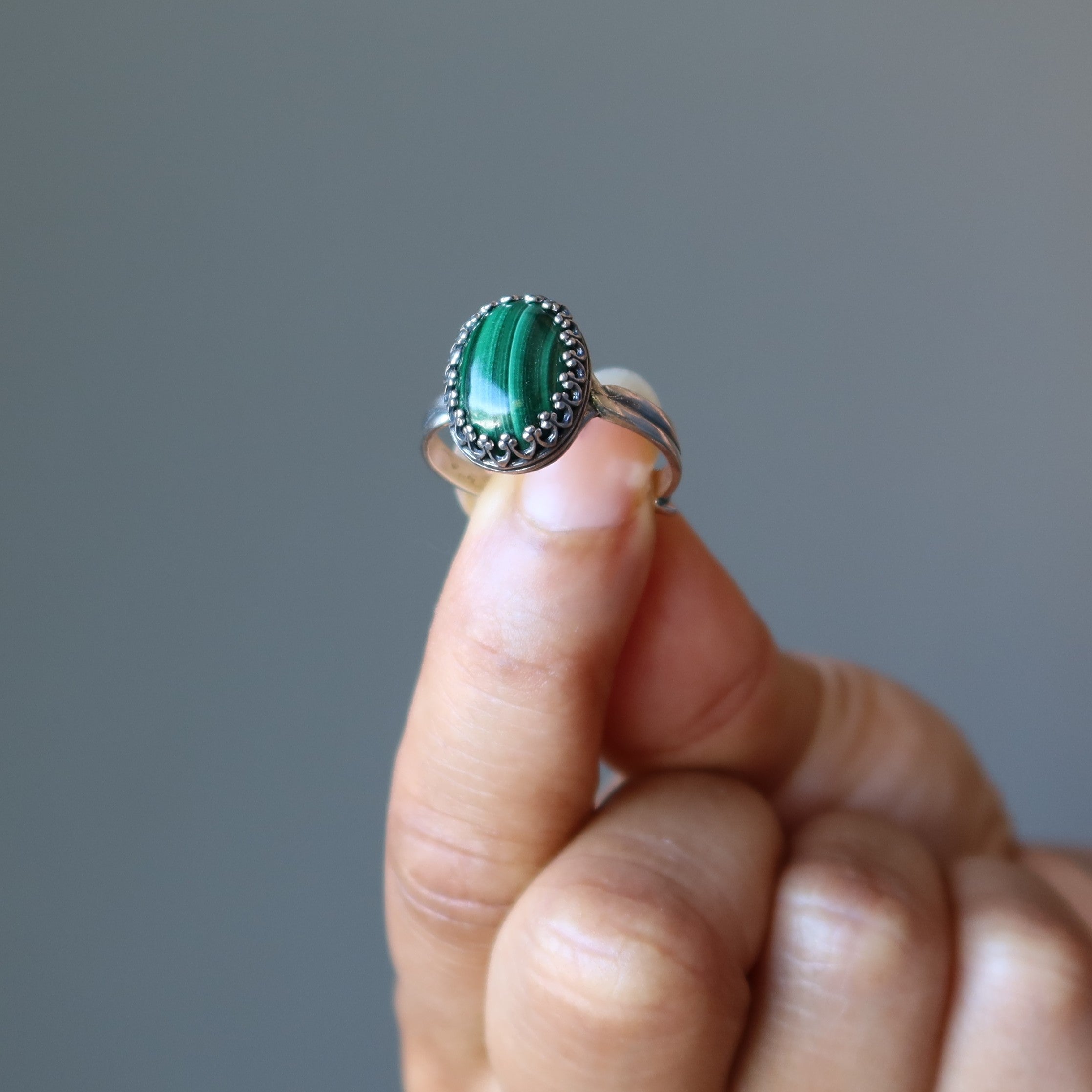 Malachite Ring for Women - Adjustable Sterling Silver Green Stone Jewelry - Perfect for Gifts, Boho Fashion & Everyday Wear