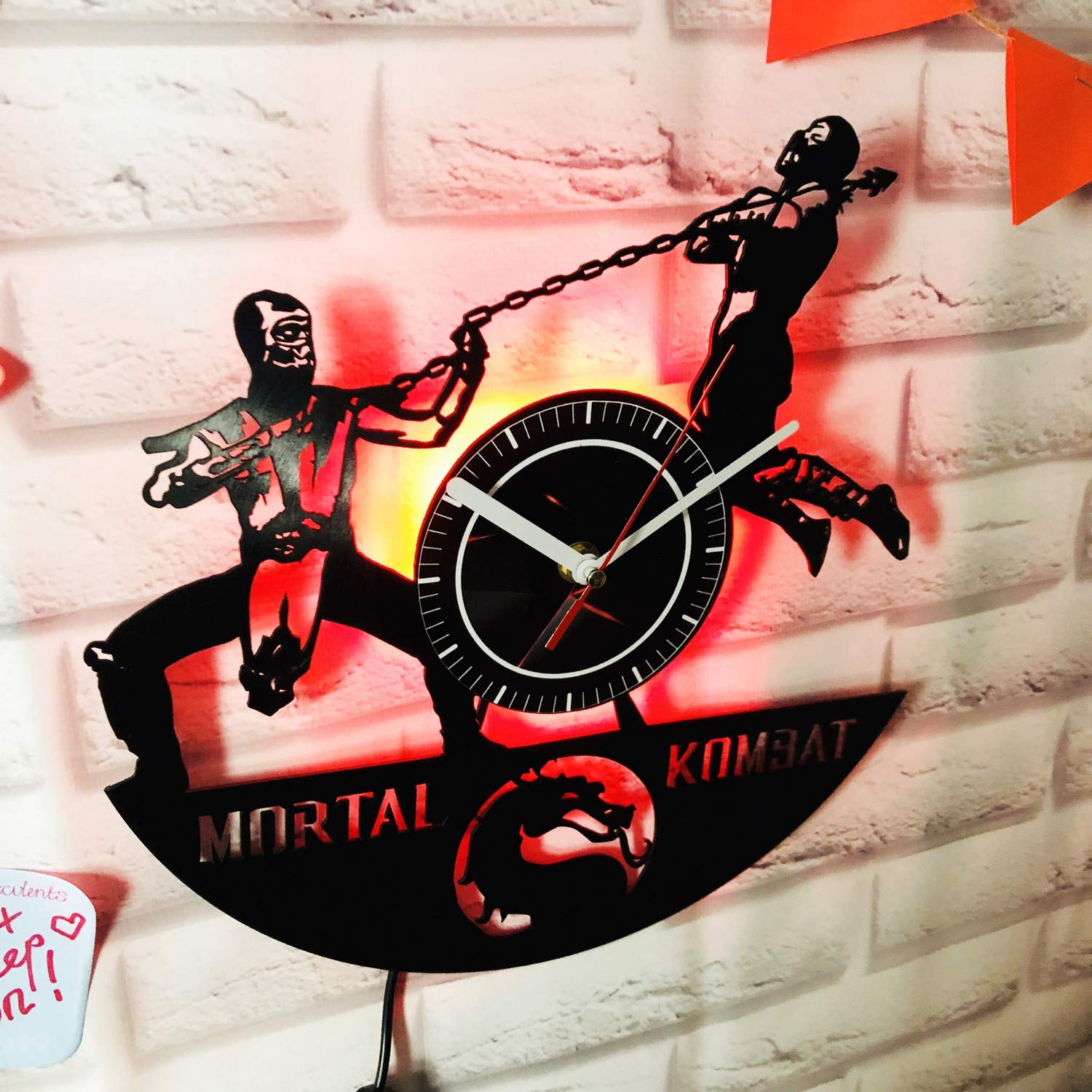 Mortal Kombat LED Wall Clock with Backlight - Vinyl Night Light for Living Room Decor, Cool Gaming Room Atmosphere, Unique LED Time Display for Home & Office