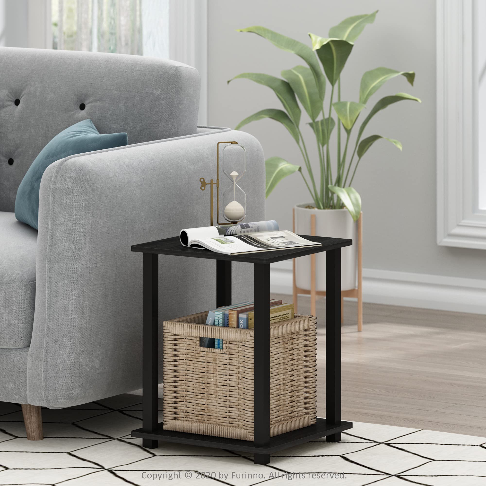 Furinno 2-Piece End Table and Oval Coffee Table Set with Storage Bin | Modern Living Room Furniture for Small Spaces | Perfect for Apartments, Dorms & Home Decor