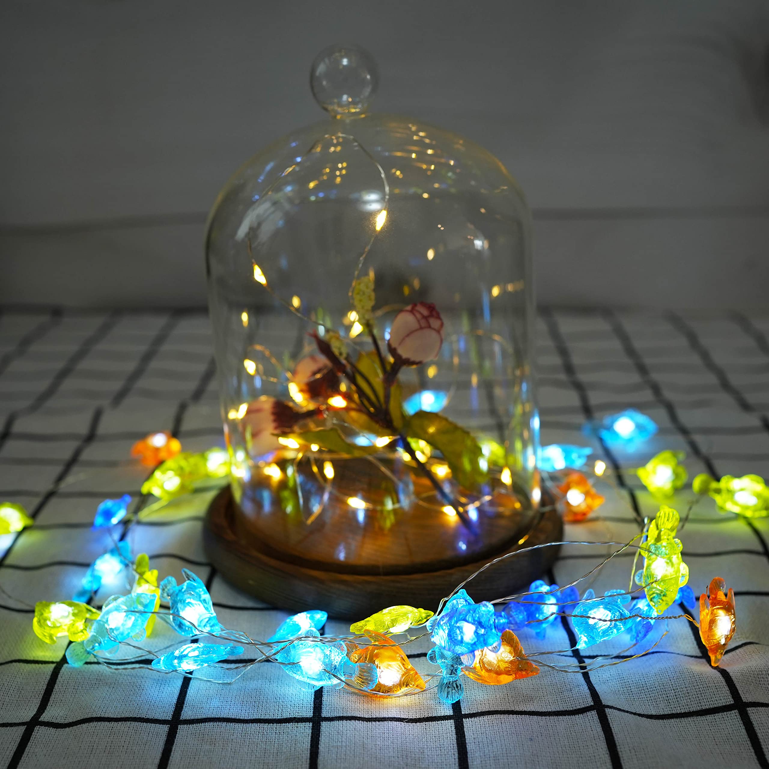 Decorman 40 LED Tropical Fish String Lights - 14ft Waterproof Battery-Operated Ocean Theme Decor with Remote & Timer, 8 Lighting Modes | Perfect for Bedroom, Party, Wedding, Garden & Outdoor Decorations