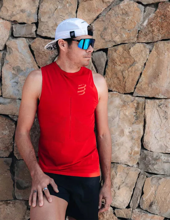 Compressport Men's Pro Racing Singlet - Lightweight Breathable Running Top for Marathon & Triathlon - Samba Red - Ideal for Training, Racing & Outdoor Sports