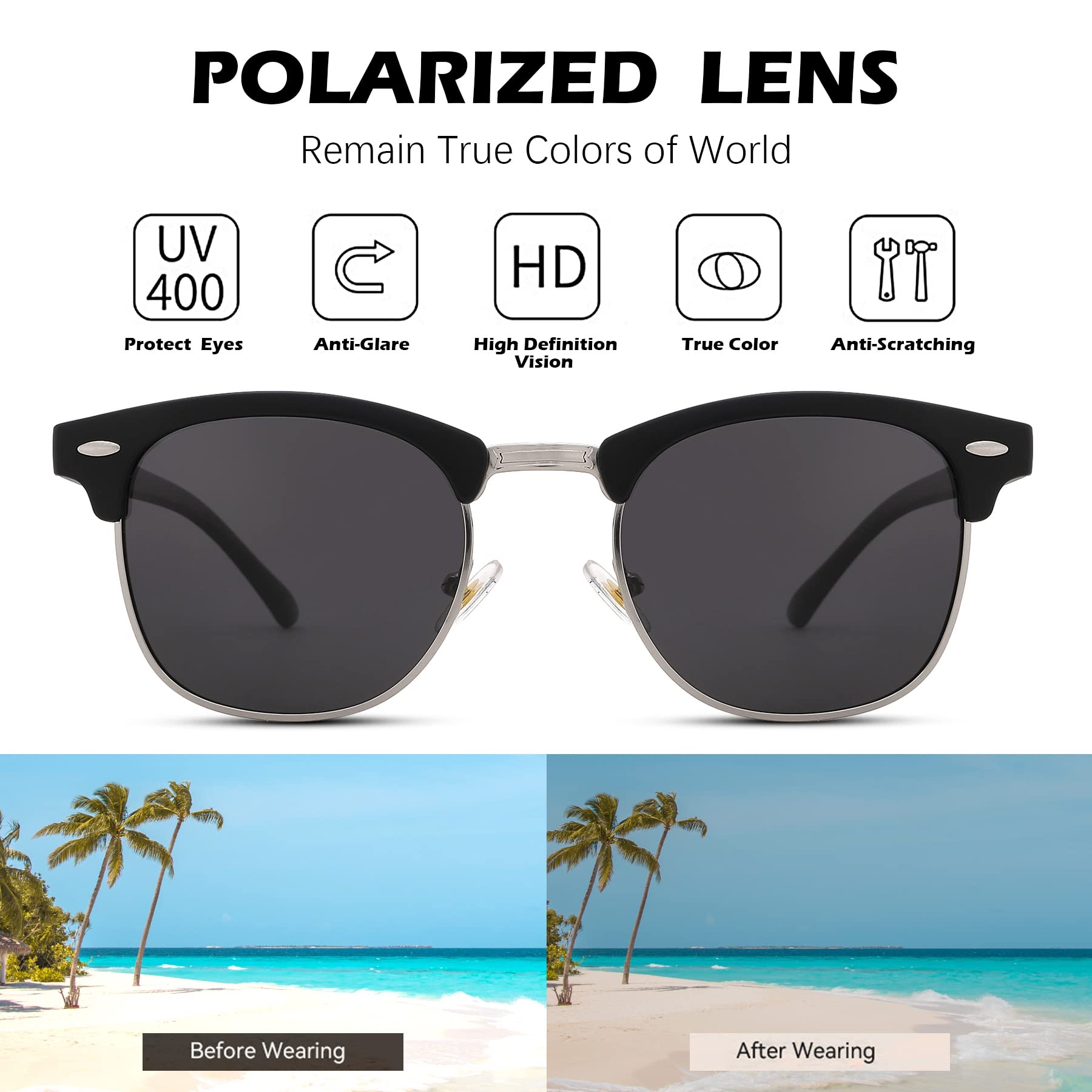 Pro Acme Semi-Rimless Polarized Sunglasses UV 400 Protection for Men & Women - Stylish & Comfortable for Driving, Outdoor Sports & Beach Activities