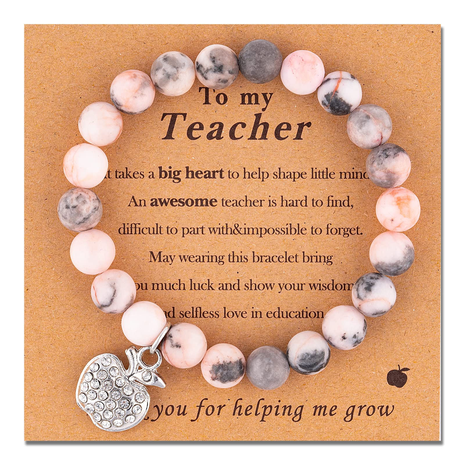 Natural Stone Teacher Appreciation Bracelet for Women - Thoughtful Thank You Gift with Message Card - Perfect for Teacher's Day, Retirement, Christmas & End of Year Gifts