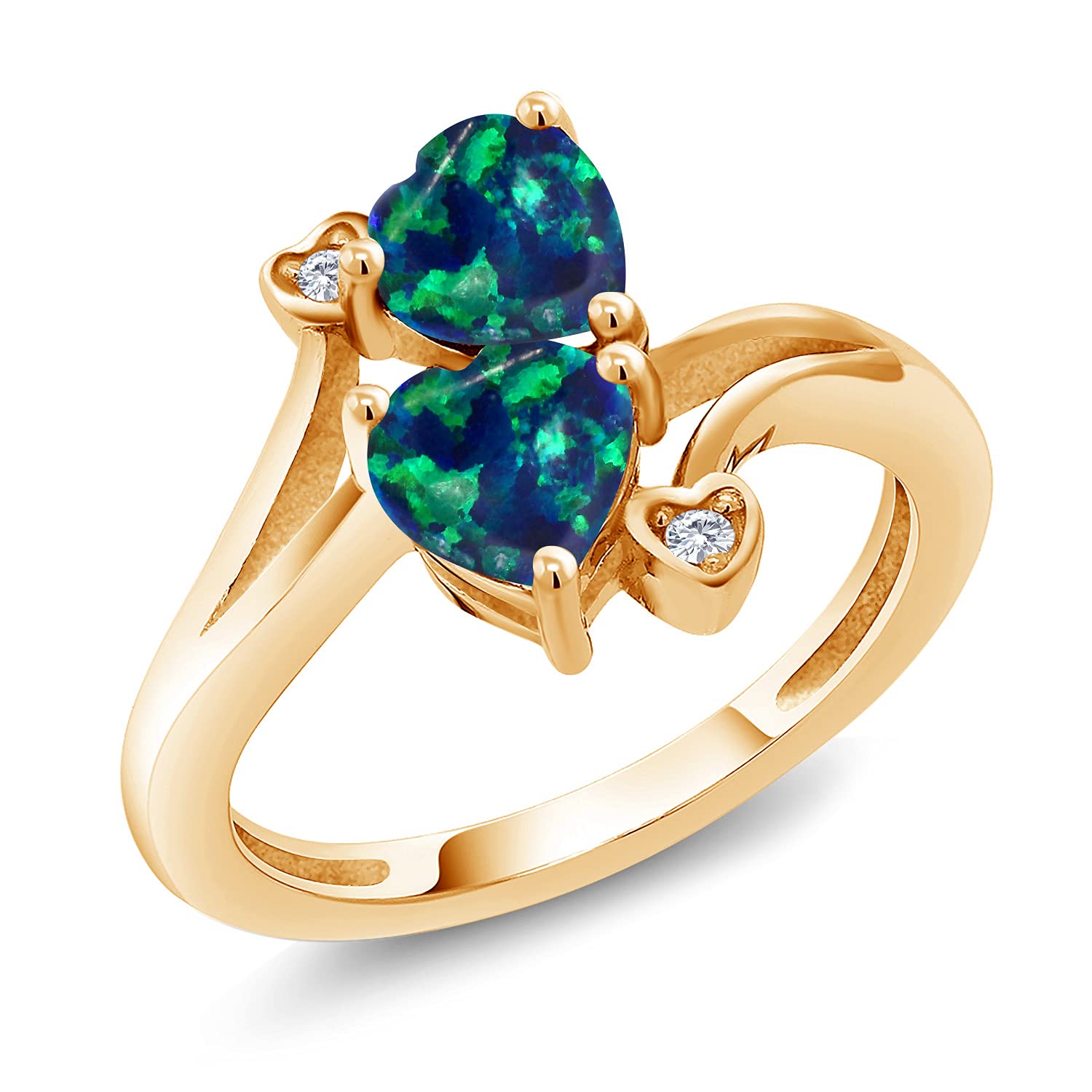 1.53 Ct Heart-Shaped Green Simulated Opal Ring - 18K Yellow Gold Plated Sterling Silver Jewelry for Women | Elegant Gift for Valentine's Day, Anniversary & Special Occasions