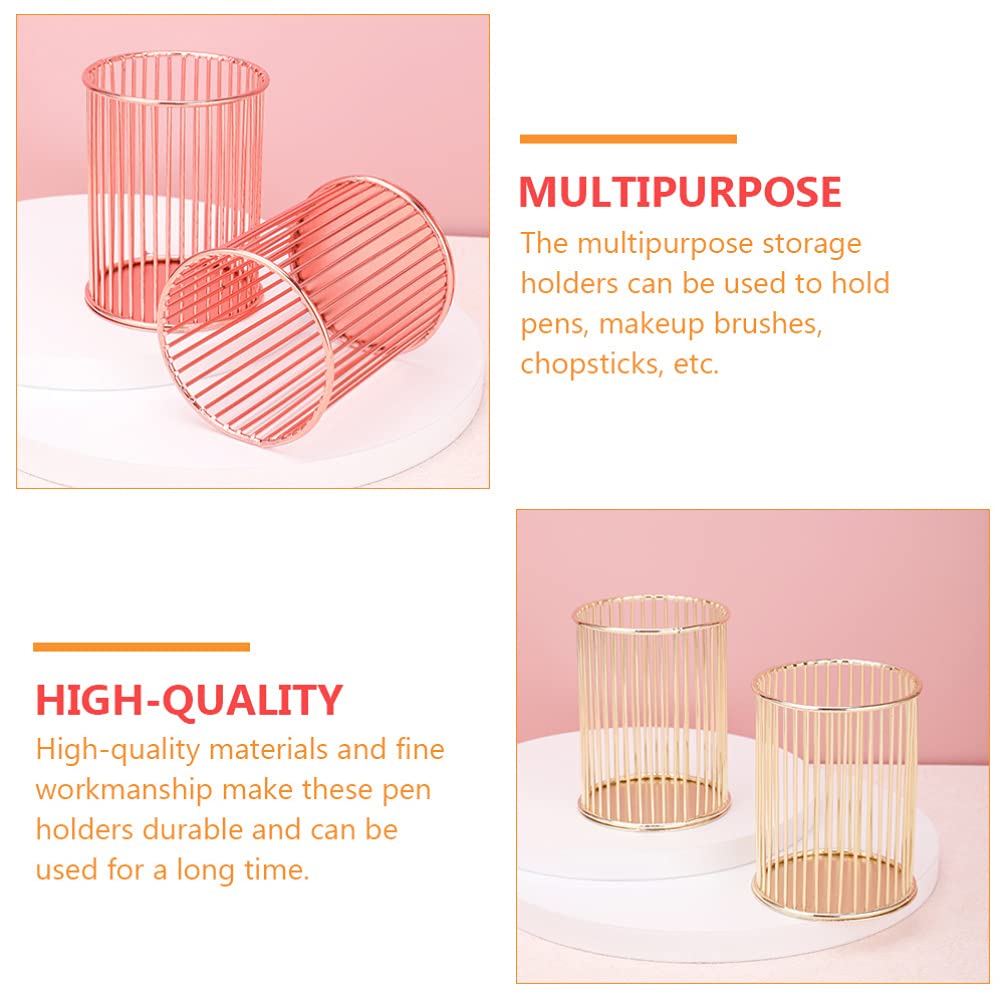 2-Pack Gold Iron Wire Pen Holder & Makeup Brush Organizer - Stylish Mesh Desk Organizer for Office, Home, or Vanity - Perfect for Pens, Styluses, Cosmetics & Art Supplies